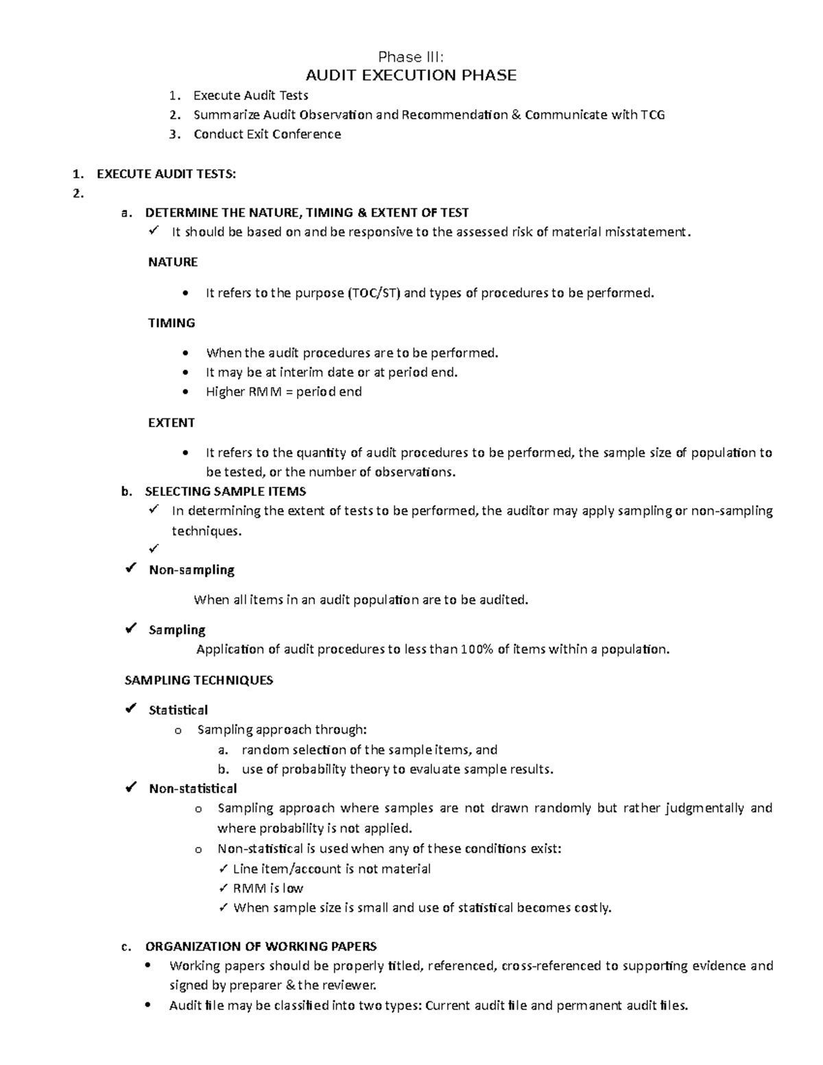 Phase III - Execution Phase - Phase III: AUDIT EXECUTION PHASE Execute ...