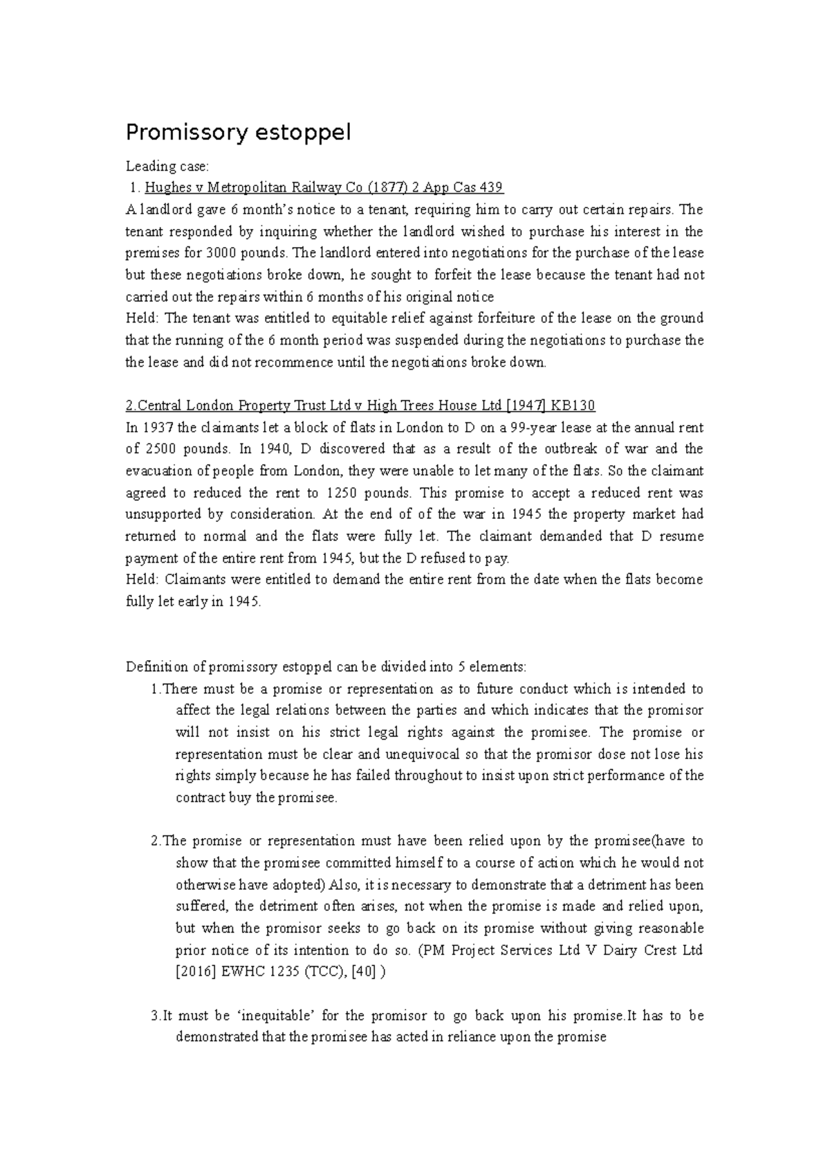 Promissory estoppel - Contract Law I - Promissory estoppel Leading case ...