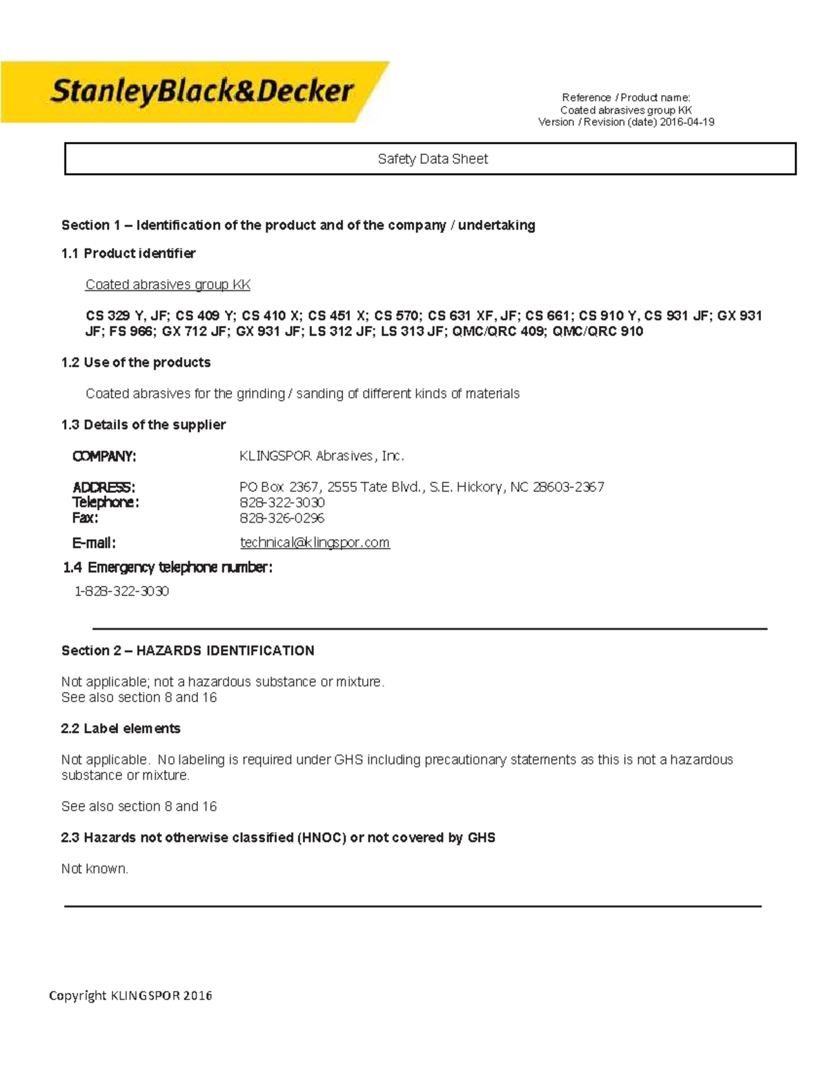 SDS coated abrasives Klinspor fiber disc V2 SBD Section 1