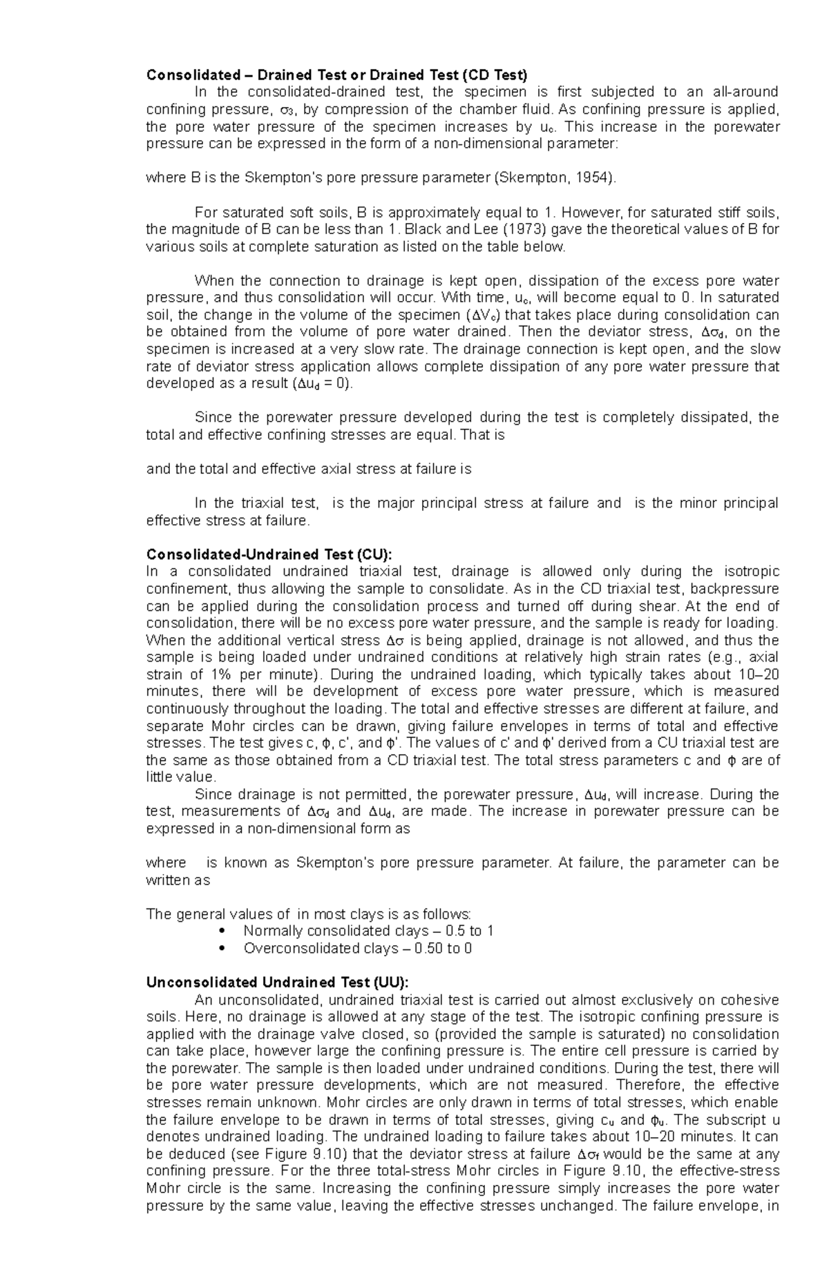 Consolidated – Drained Test or Drained Test (CD Test) - As confining ...