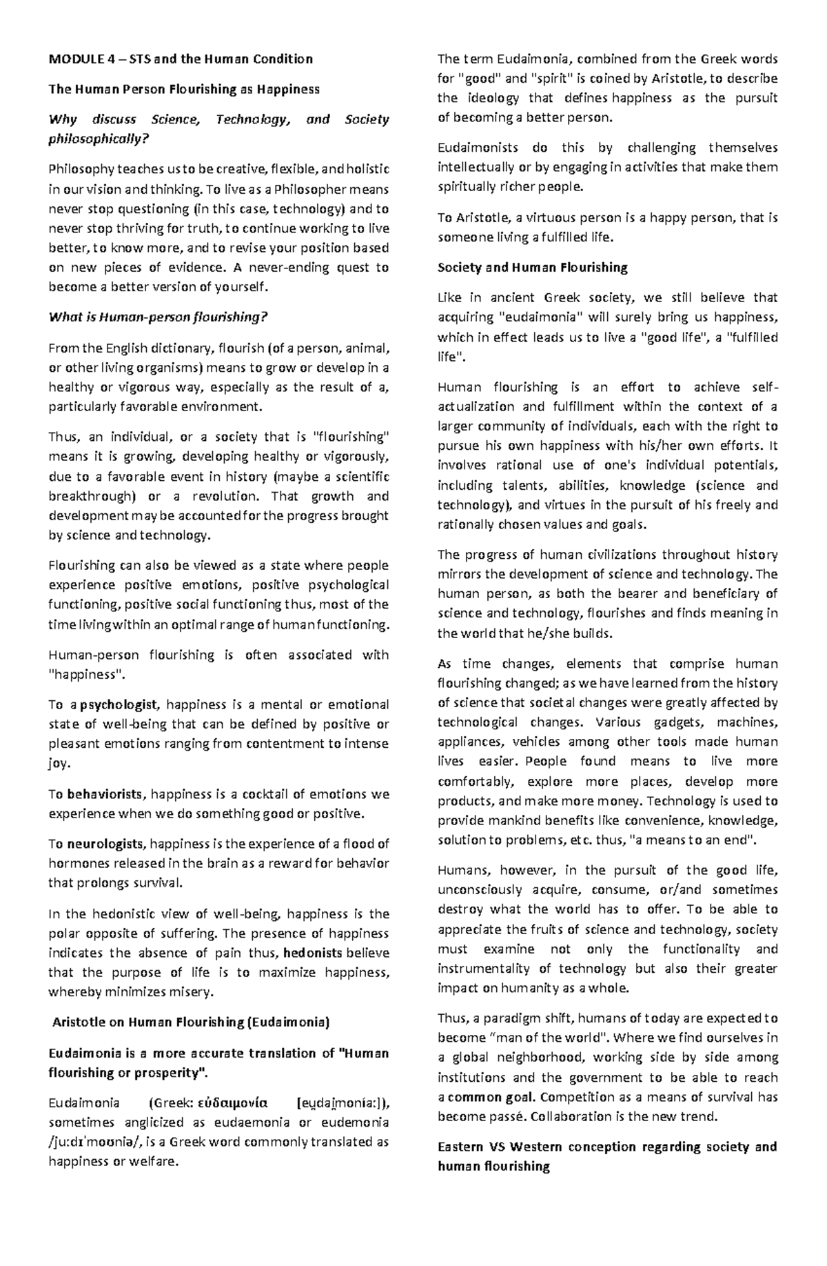 STS AND Human Condition AB Psychology La Salle Dasma Studocu