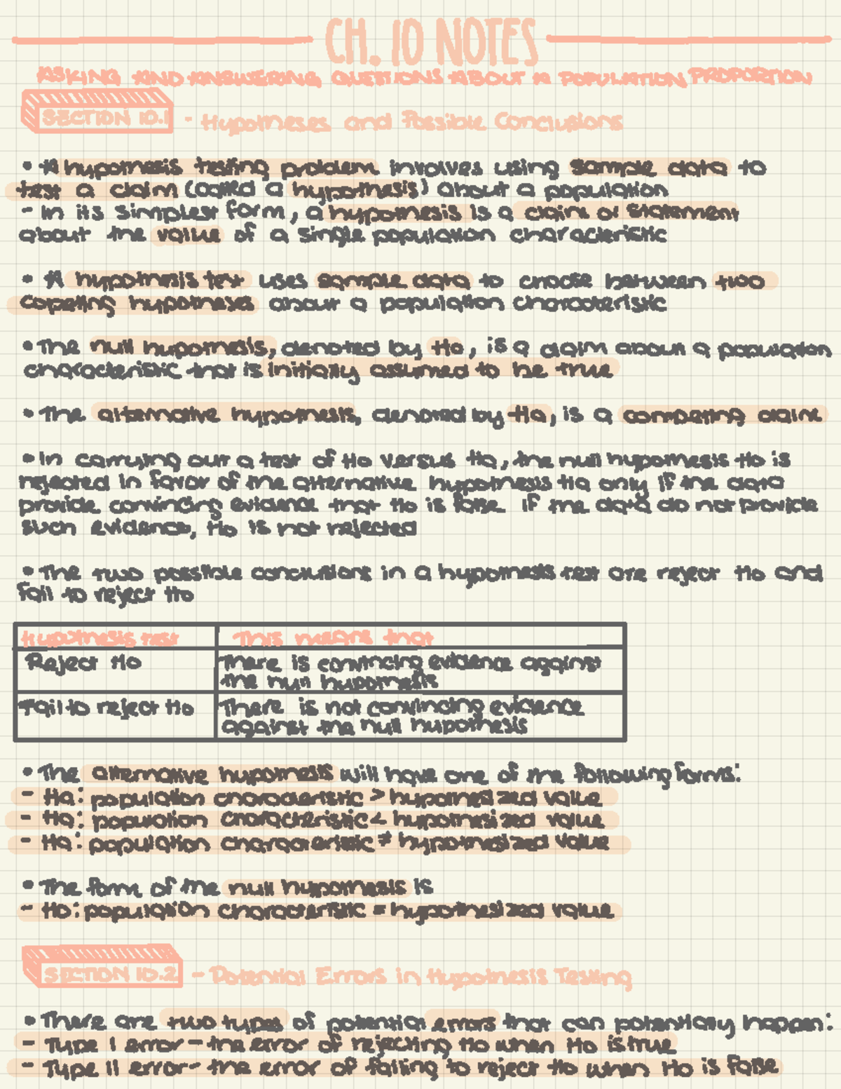 Statistics Ch. 10 Notes - CH . 10 NOTES ASKING AND ANSWERING QUESTIONS ...