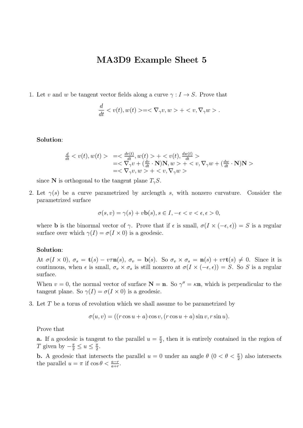 Ma3d9 13 14 Example Sheet 5 Solutions Studocu