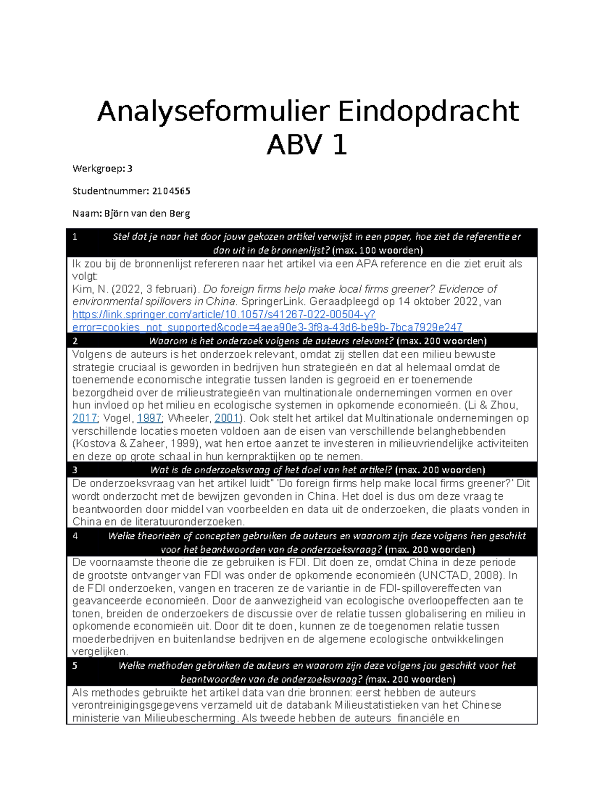 Individuele eindopdracht ABV1 - Analyseformulier Eindopdracht ABV 1 ...