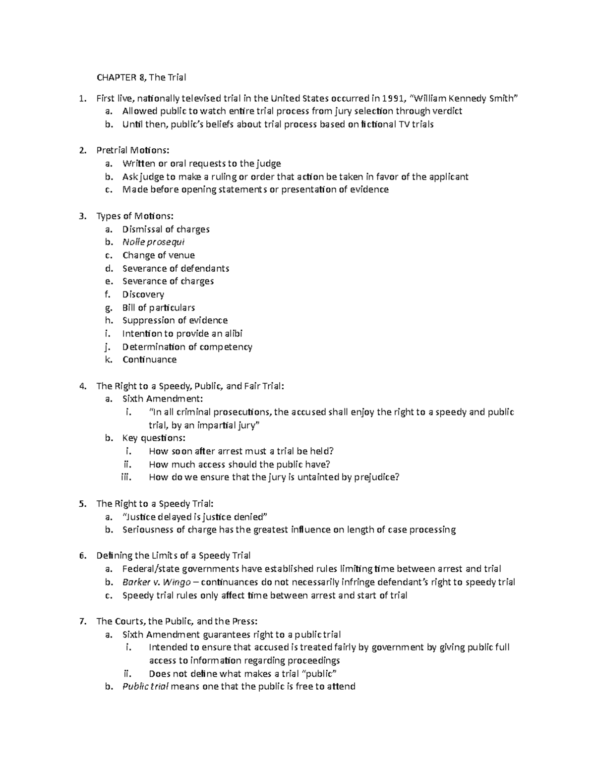 Cj 1010 Notes Lecture 8 - CHAPTER 8, The Trial 1. 2. 3. 4. 5. 6. 7 ...