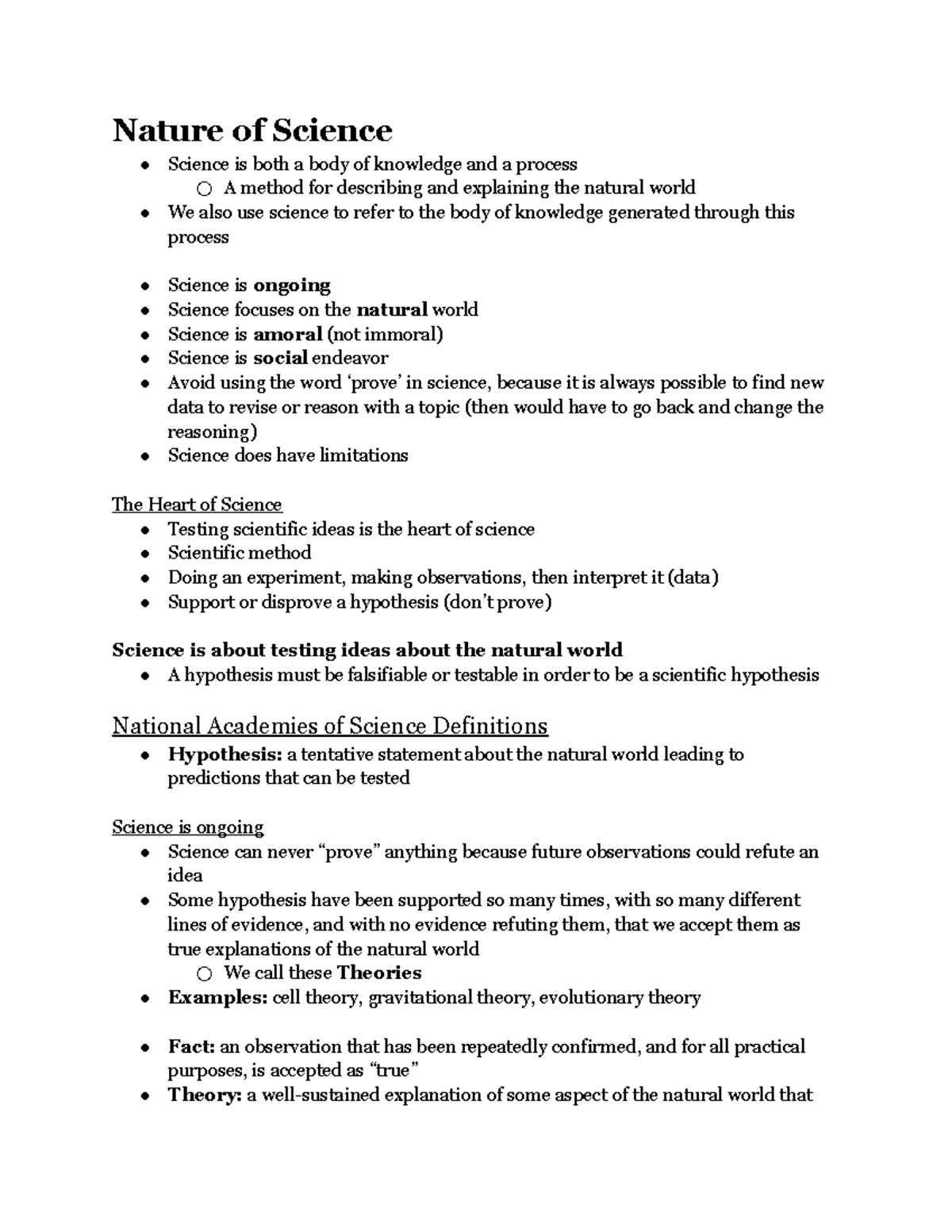 Biology I (BIOL-1403) - Nature of Science Science is both a body of ...