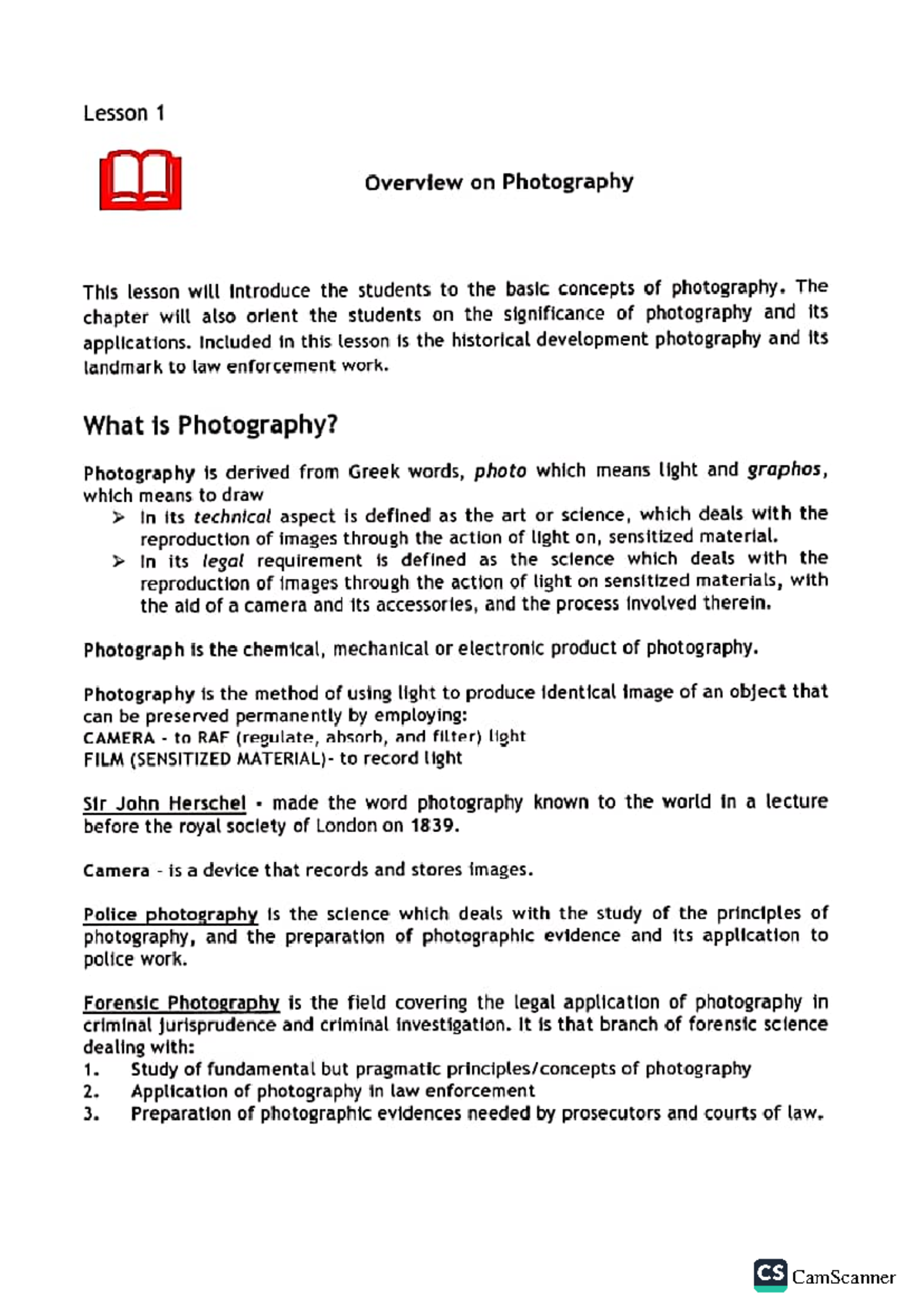 Forensic Photography Lesson 1 Studocu