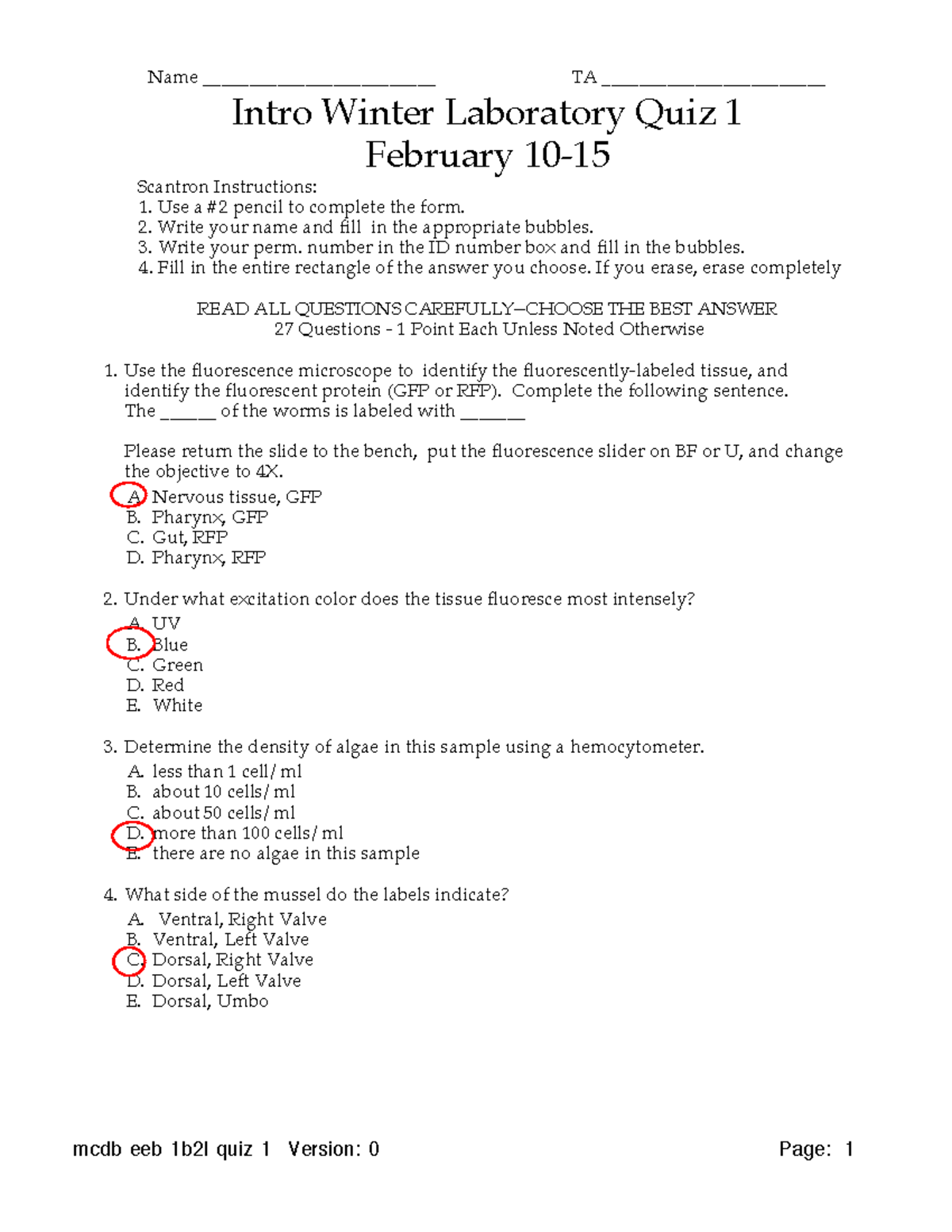 EEMB 2L _ Lab_Quiz 1 Name _________________________ TA
