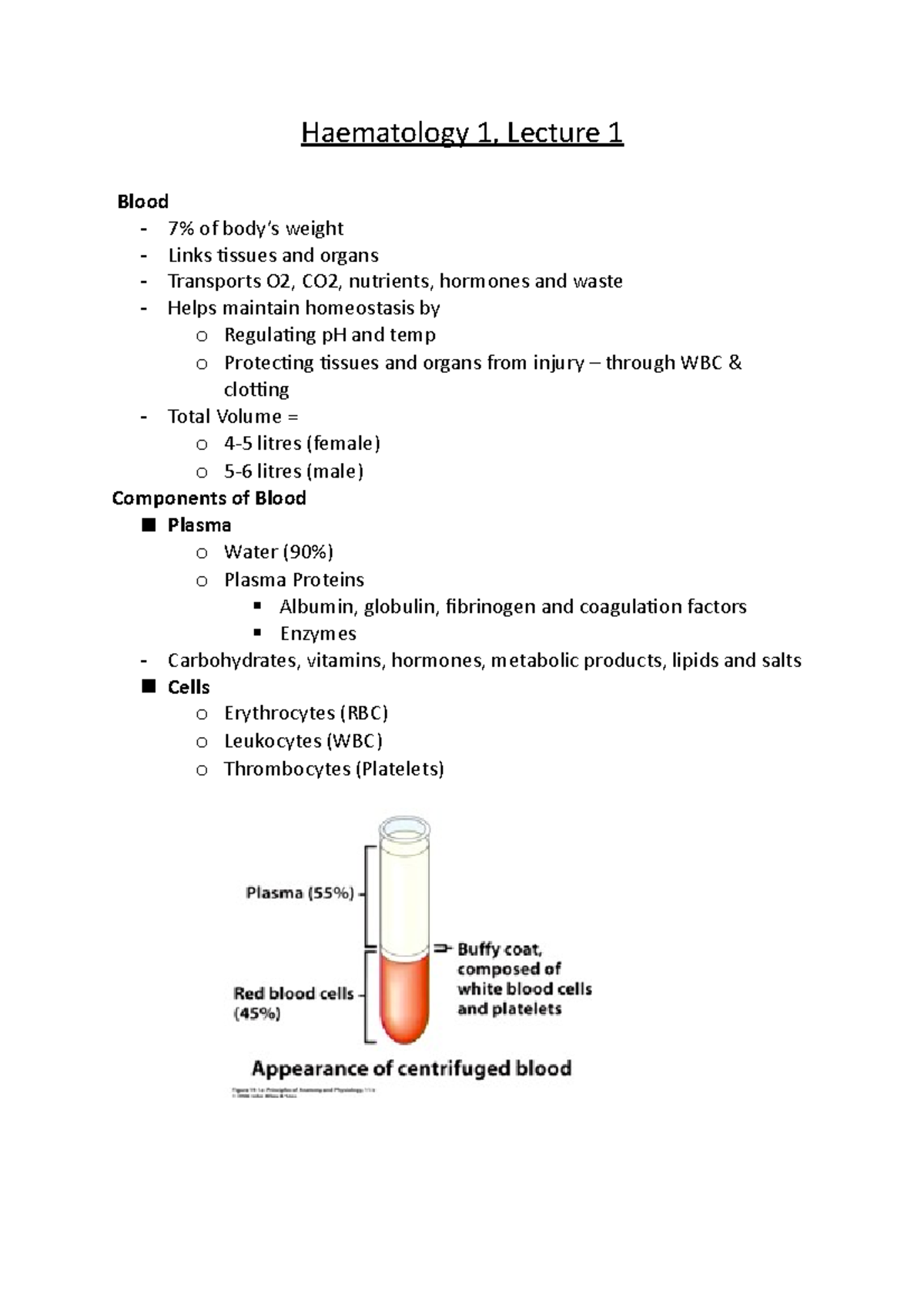 Haematology 1 Lecture 1 - Haematology 1, Lecture 1 Blood Of Weight ...