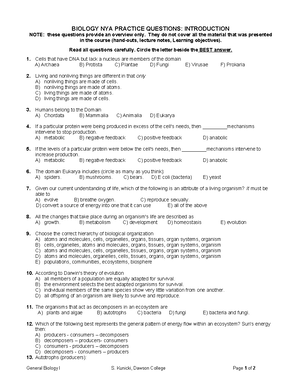 NYA Practice Questions- CELL - Biology NYA: PRACTICE QUESTIONS ON CELL ...