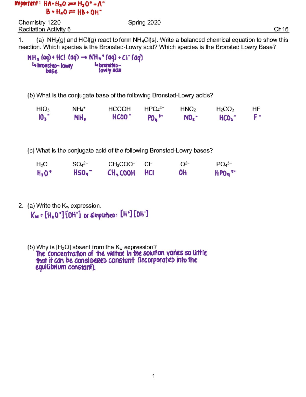 Recitation Activity 6 - Chemistry 1220 Spring 2020 Recitation Activity ...