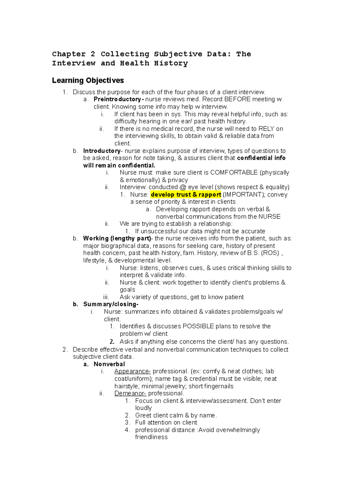 Subjective Data For Skin Assessment