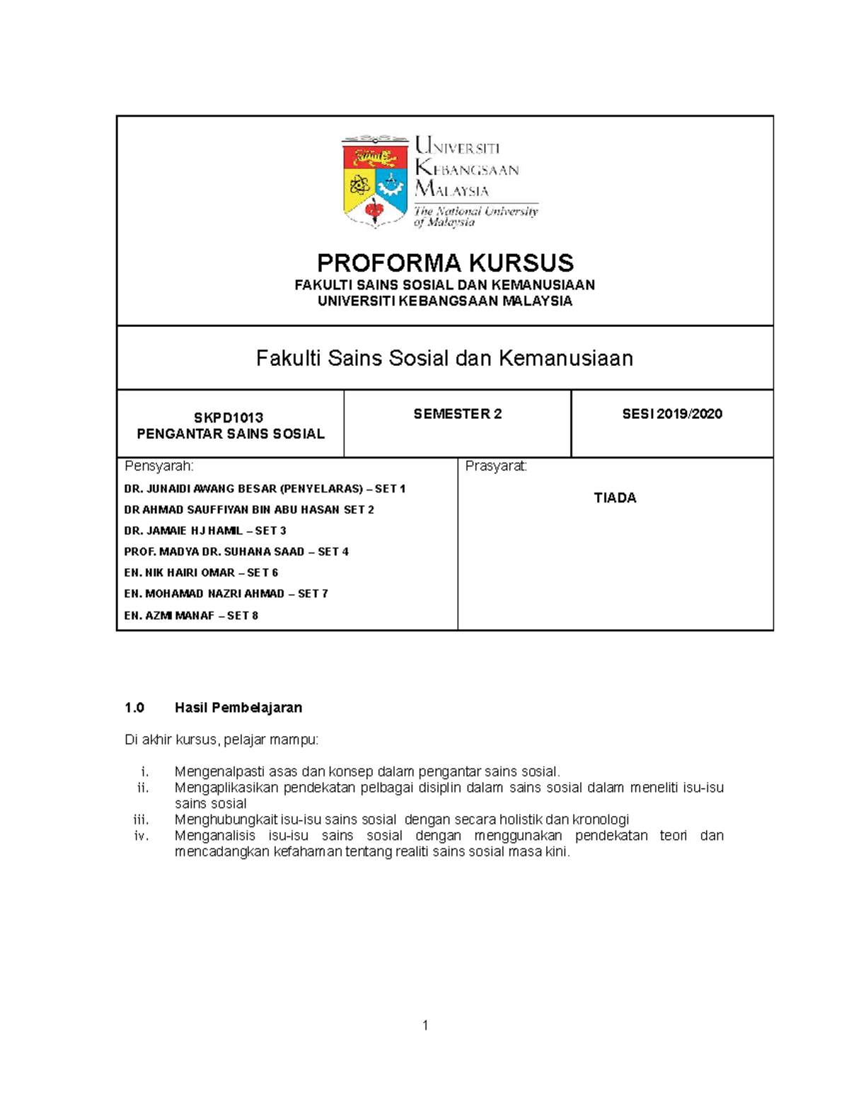 Proforma Kursus SKPD1013 Set 2 - PROFORMA KURSUS FAKULTI SAINS SOSIAL ...