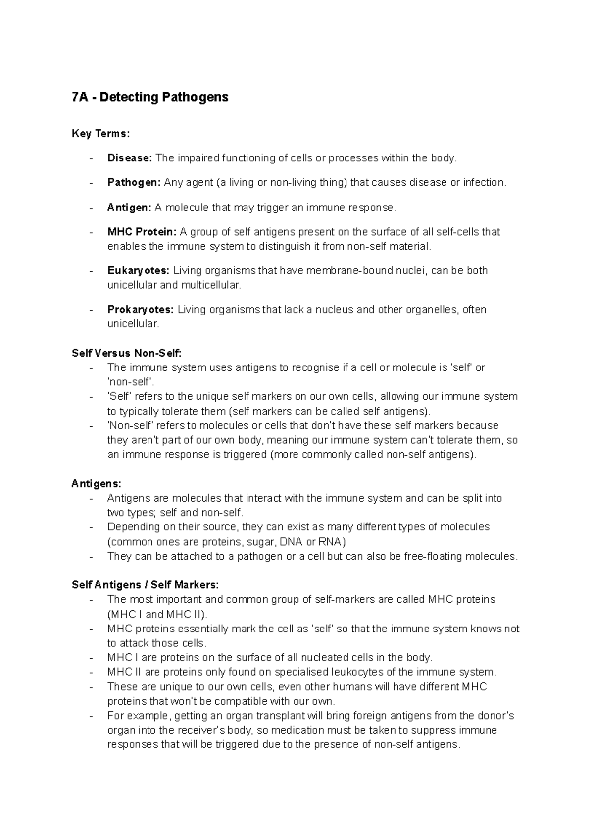 Biology Unit Four Area Of Study One Notes - 7A - Detecting Pathogens ...