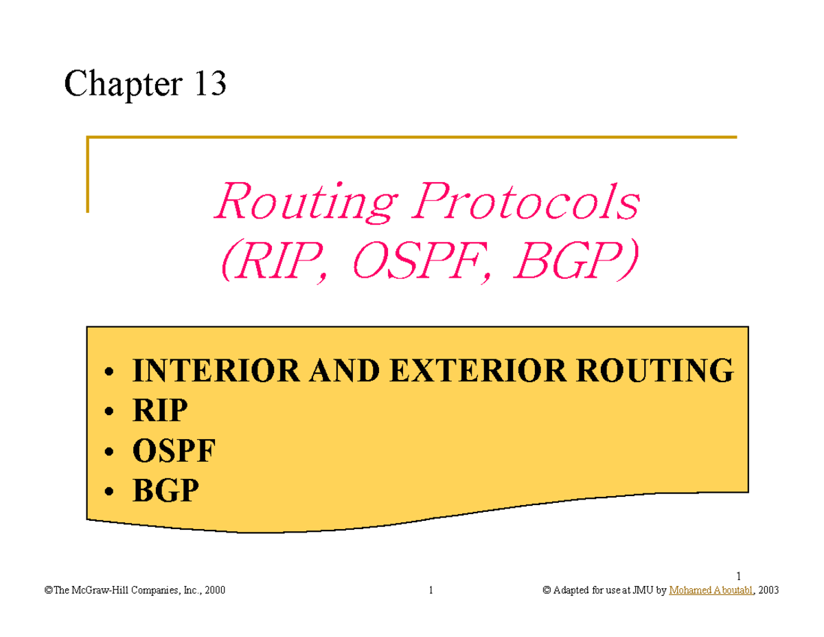 RIP and OSPF - RIP and OSPF - © Adapted for use at JMU by Mohamed ...
