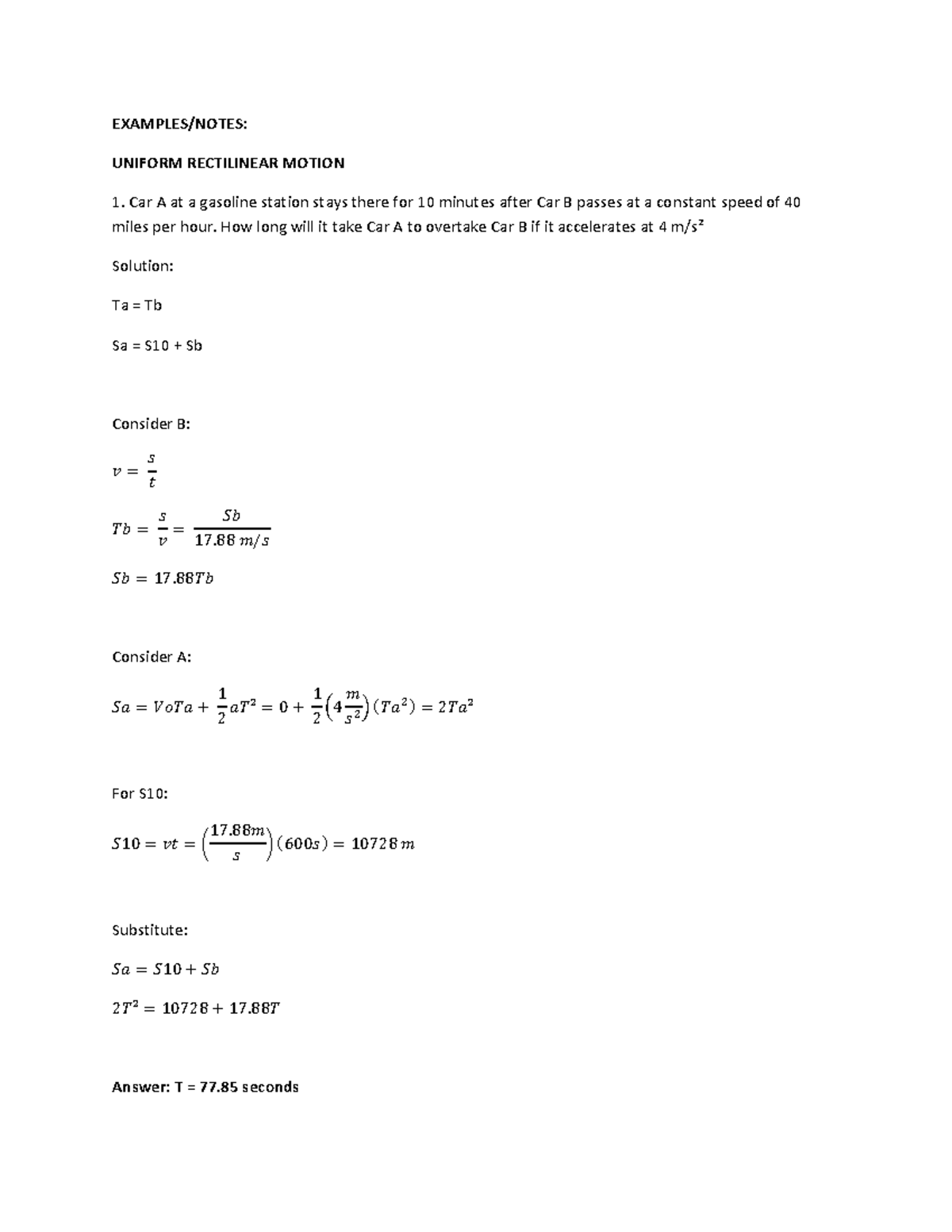 rectilinear motion sample problems for mechanical engineers EXAMPLES