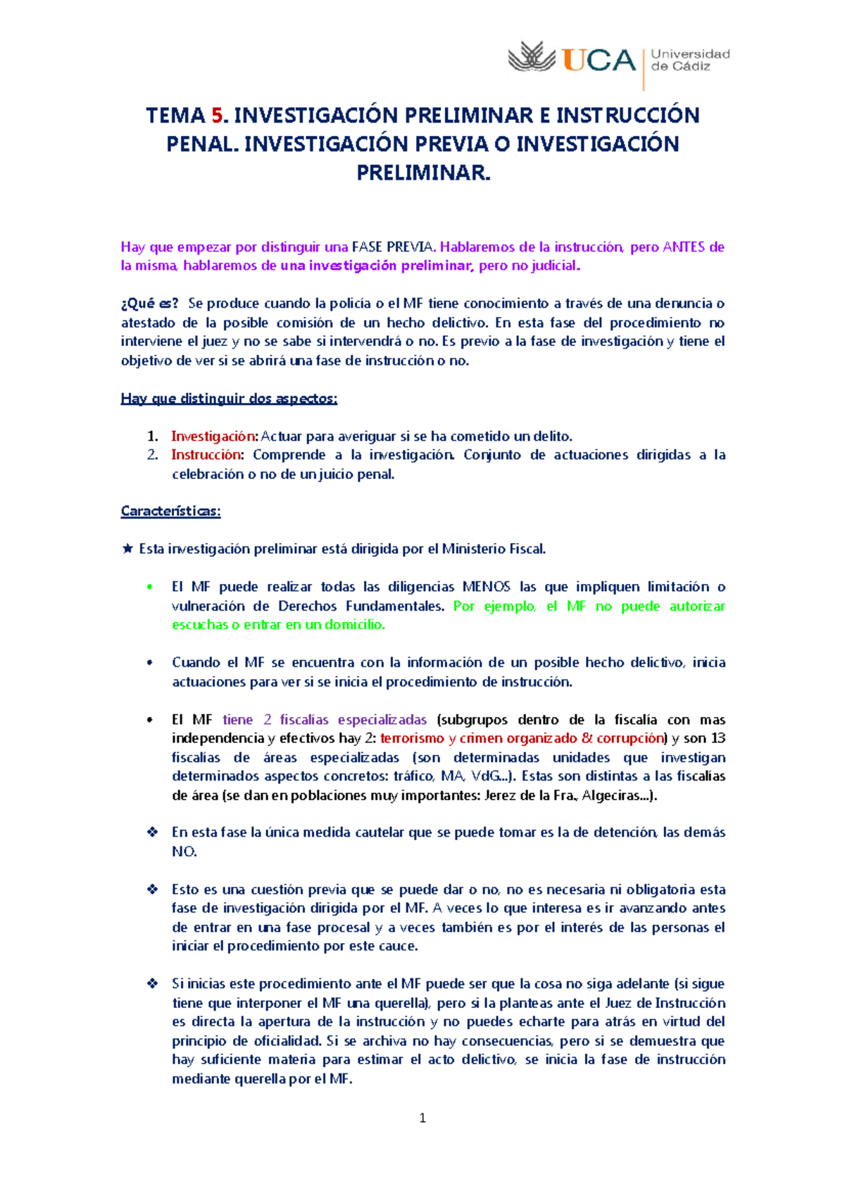 TEMA 5. Investigacion Preliminar e Instrucción Penal - TEMA 5 ...