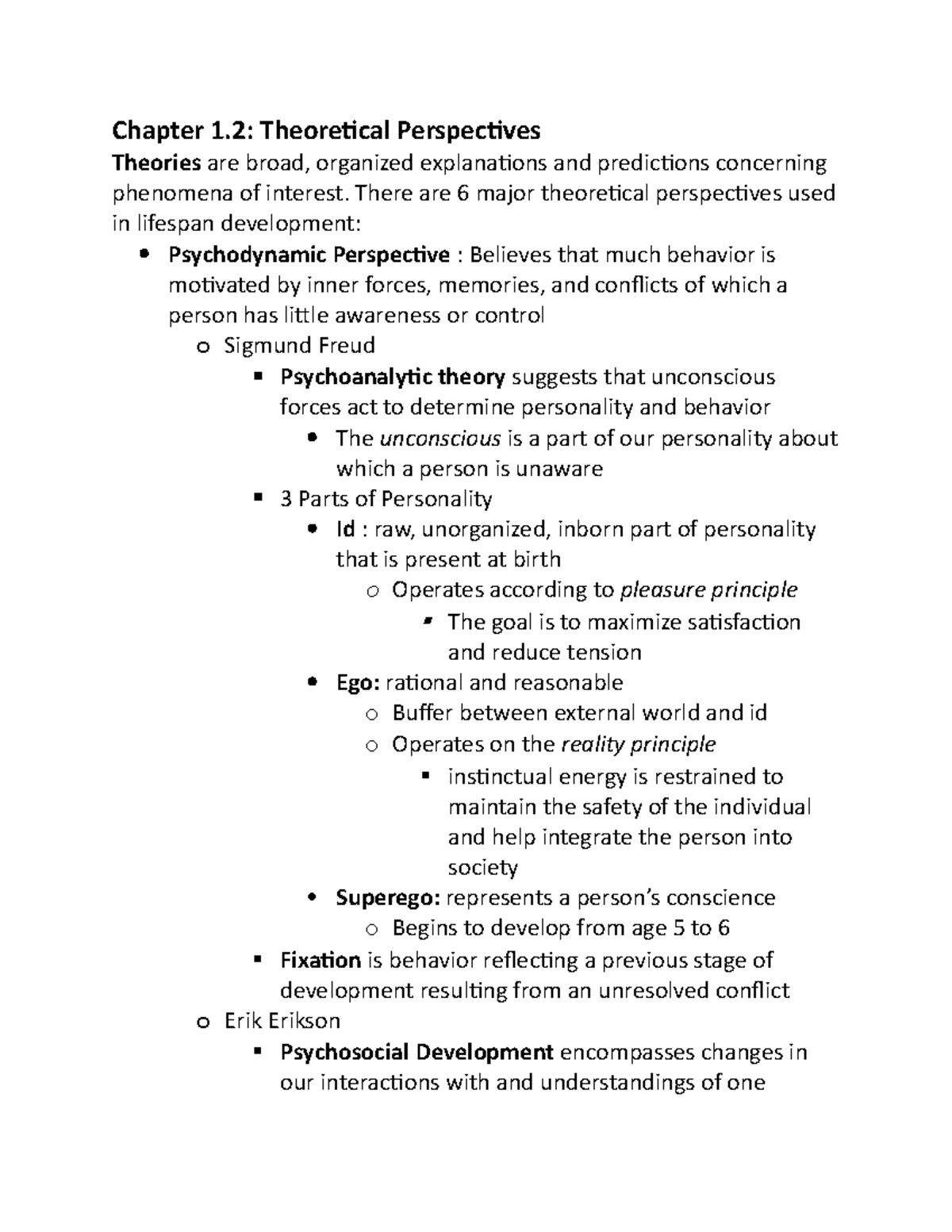 Week 2 Notes - Chapter 1: Theoretical Perspectives Theories Are Broad ...