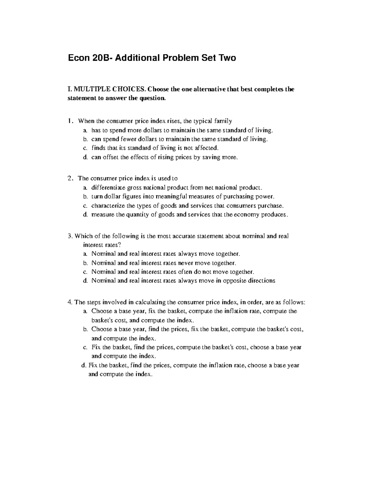 EC202 The Principles of Econ - Econ 20B- Additional Problem Set Two I ...