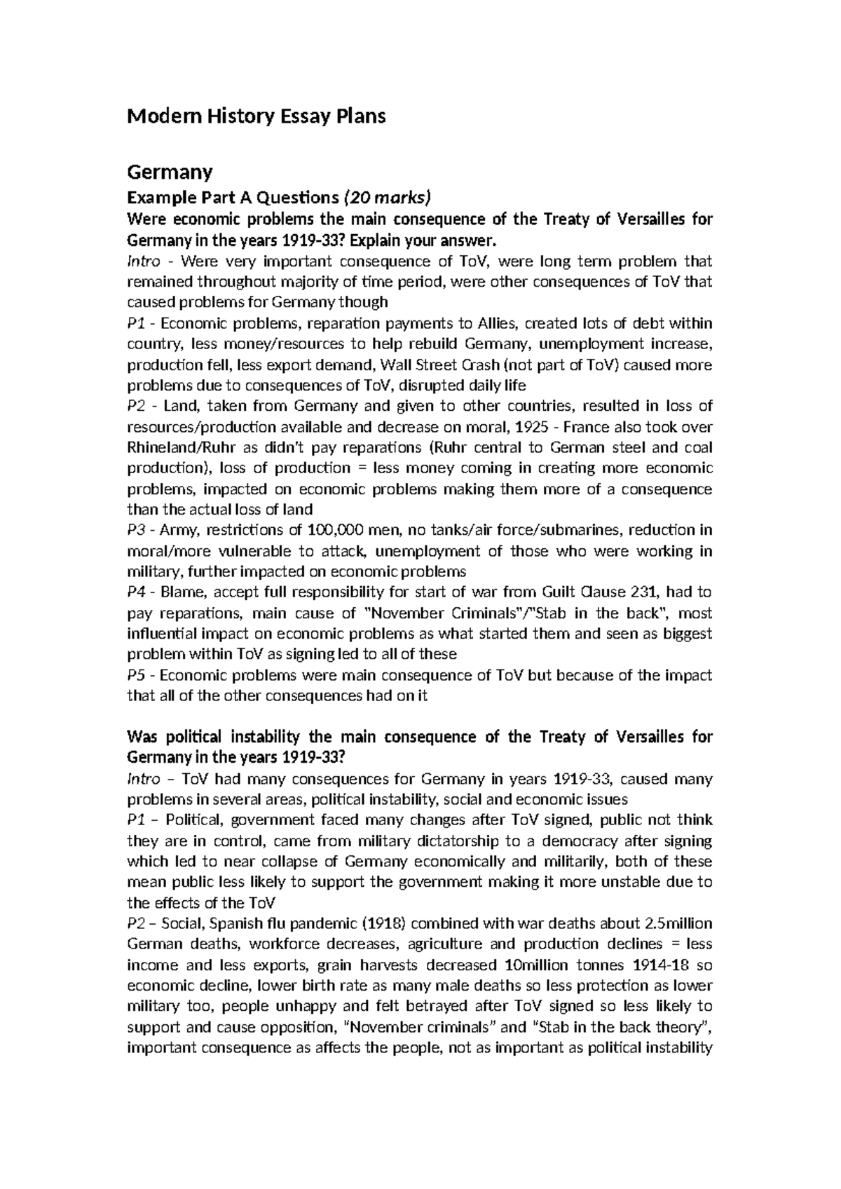 Modern History Essay Plans - Modern History Essay Plans Germany Example ...