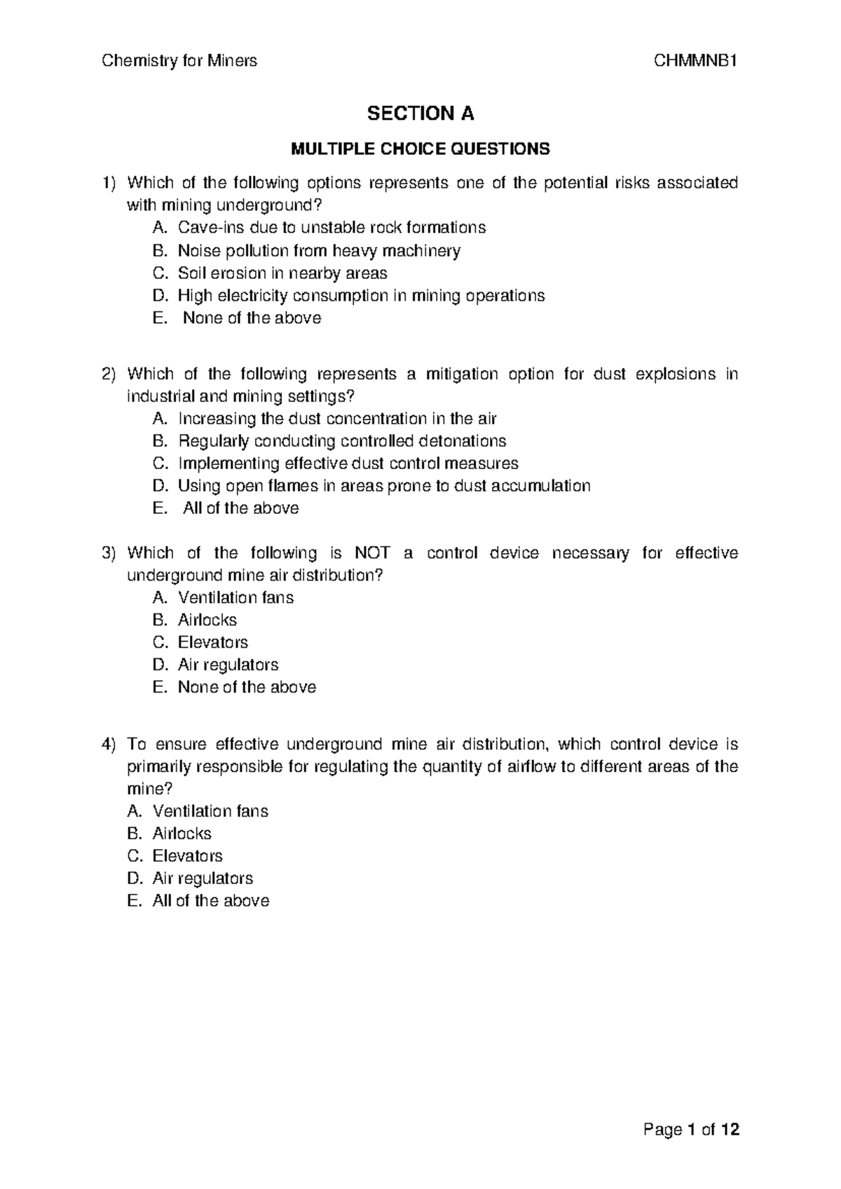 Chmmnb 1 - Use the question paper to prepare for exam - SECTION A ...