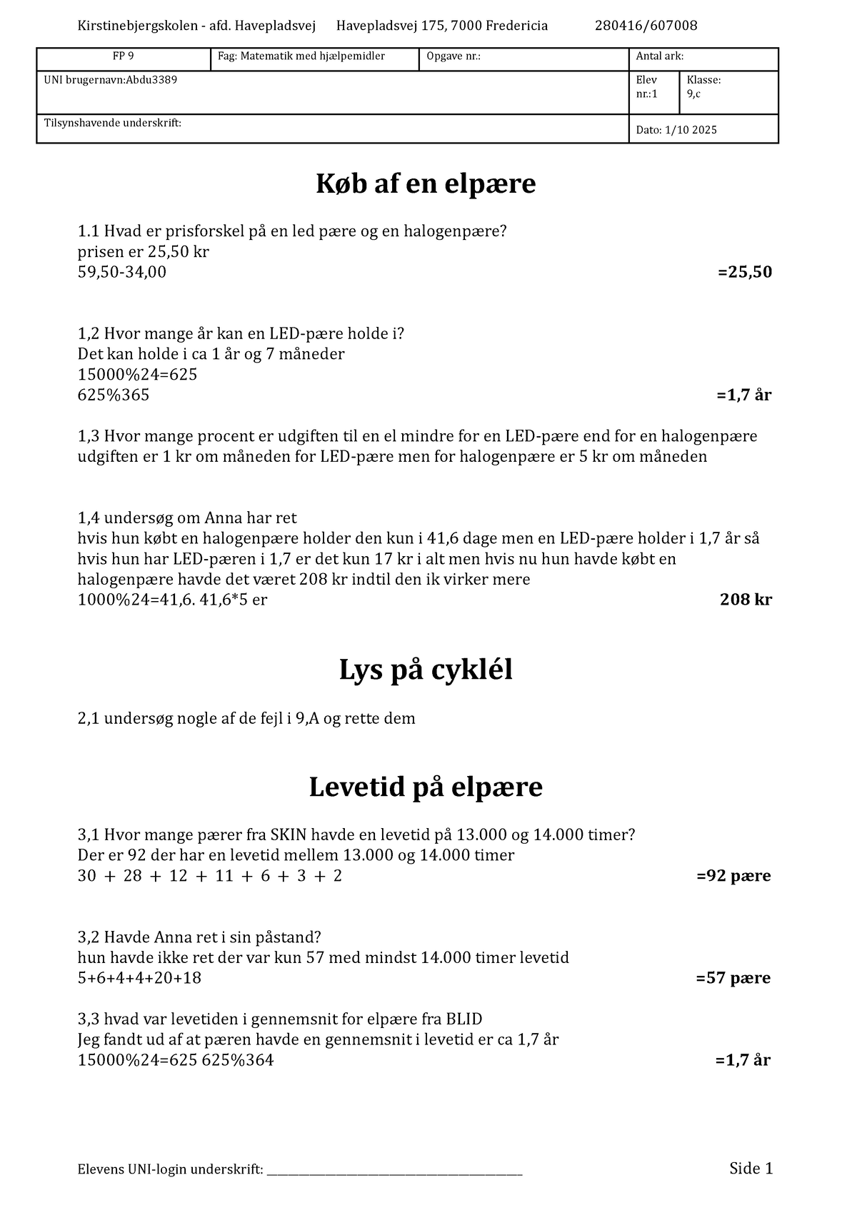 KBS - Matematik Eksamen FP9 - FP 9 Fag: Matematik Med Hjælpemidler ...