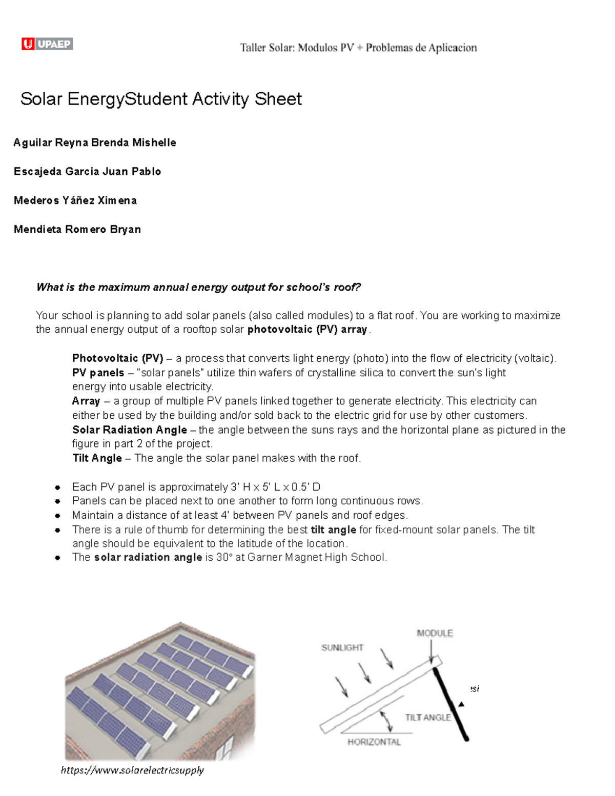 Ejercicio Solar & Grafica Lab - Solar EnergyStudent Activity Sheet ...