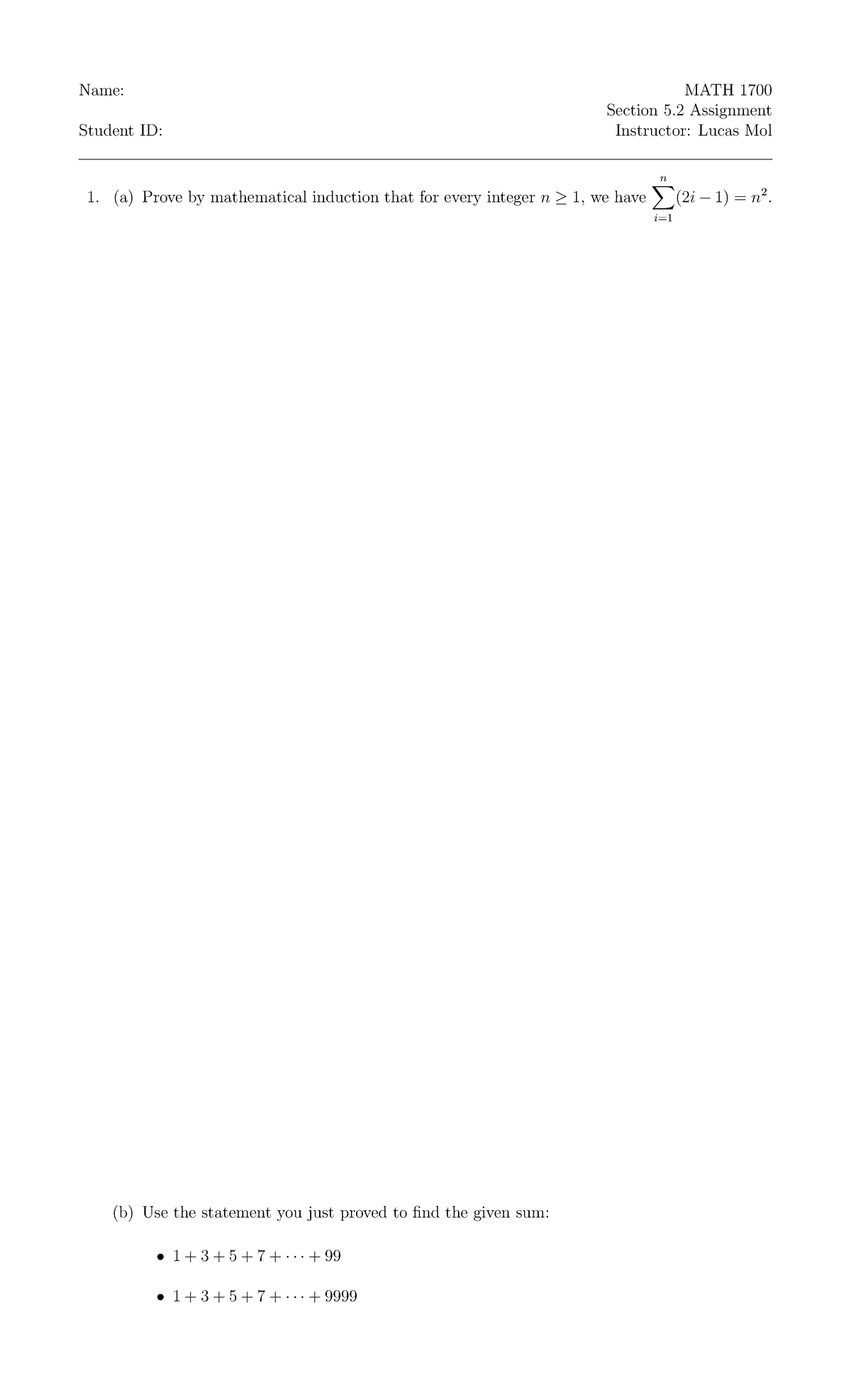 Section 5.2 Assignment - Math 1701 - Name: MATH 1700 Section 5 ...