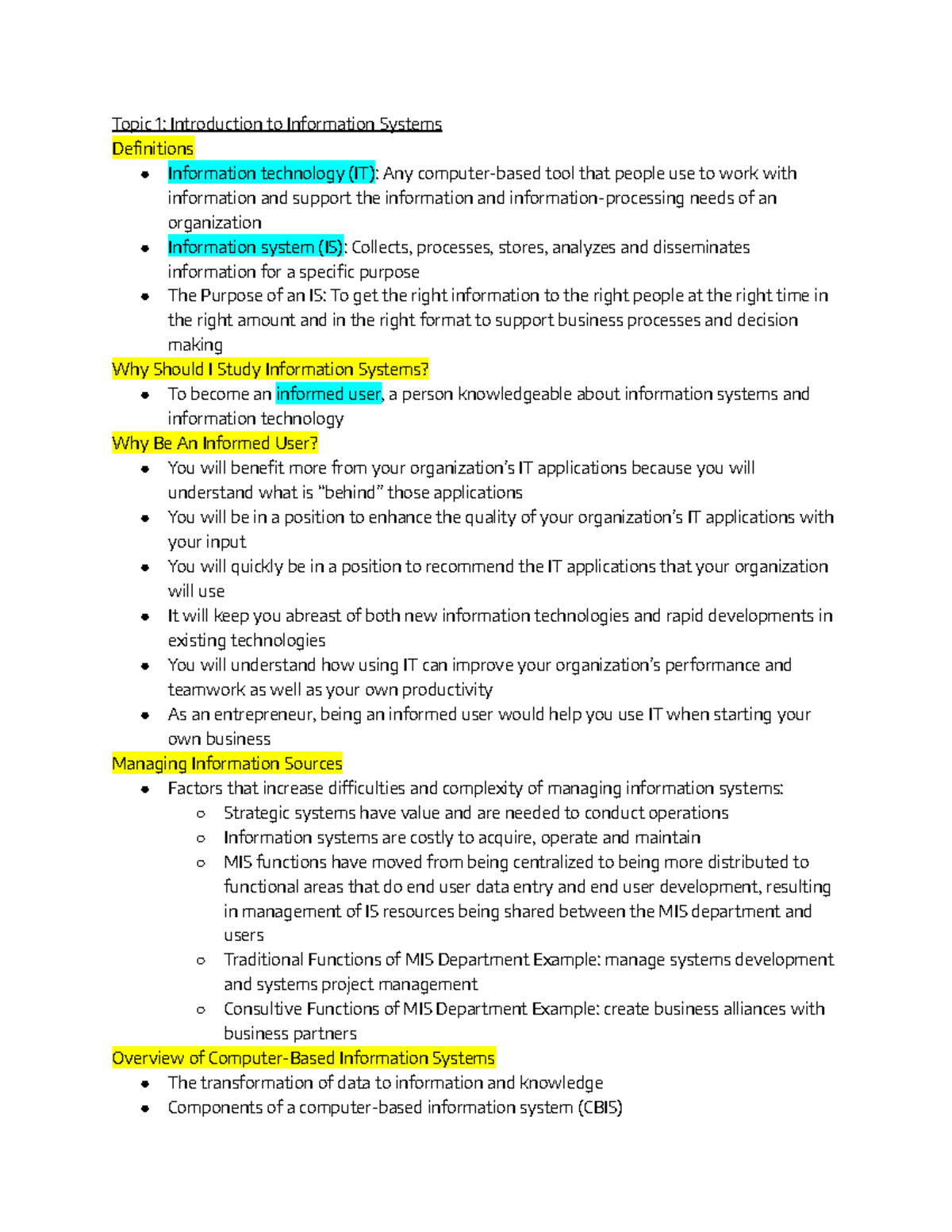 ADM2372: MIS - Lecture Notes - Topic 1: Introduction to Information ...