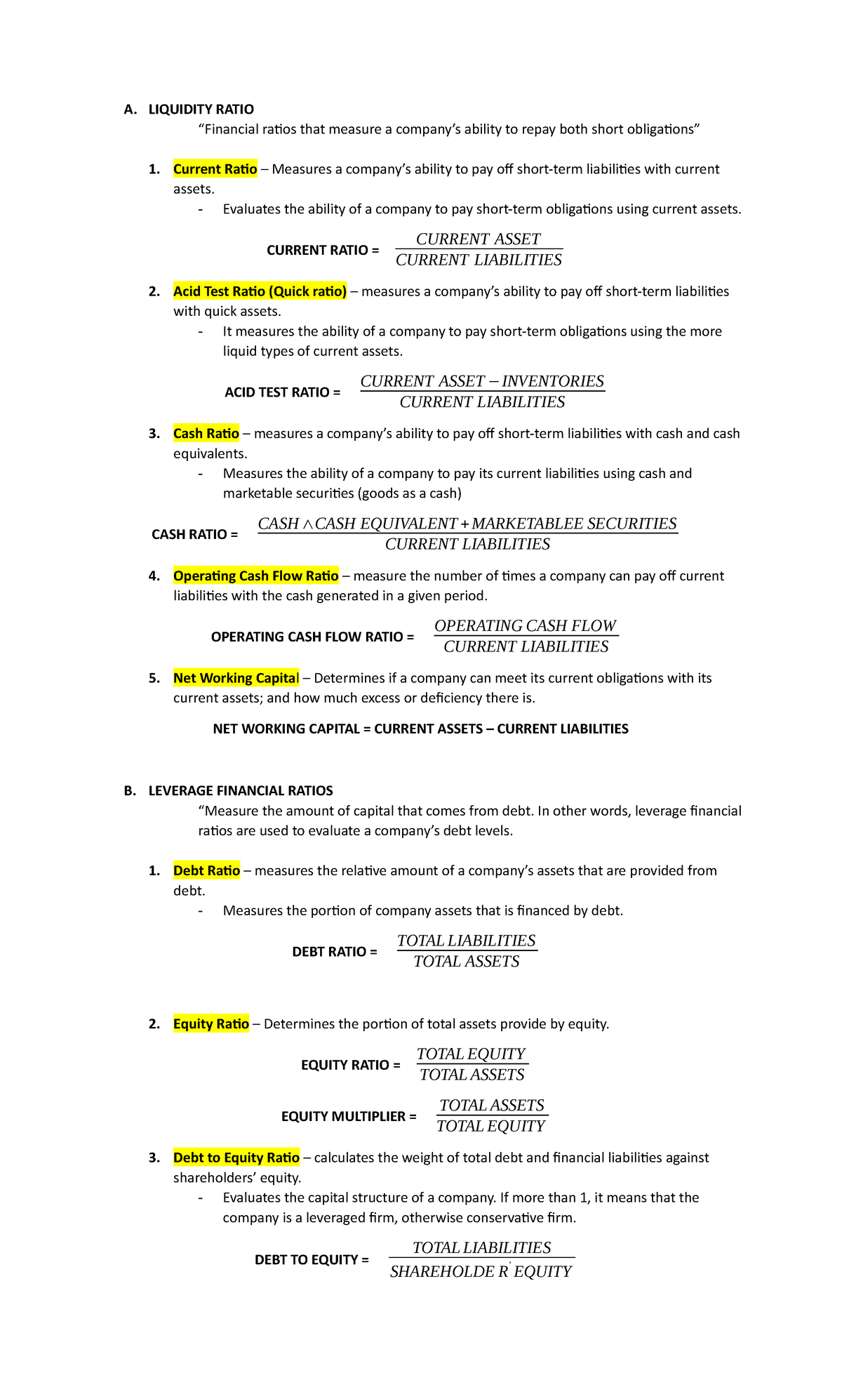 Financial Ratios for Financial Statement Analysis - Accountancy - UNP ...
