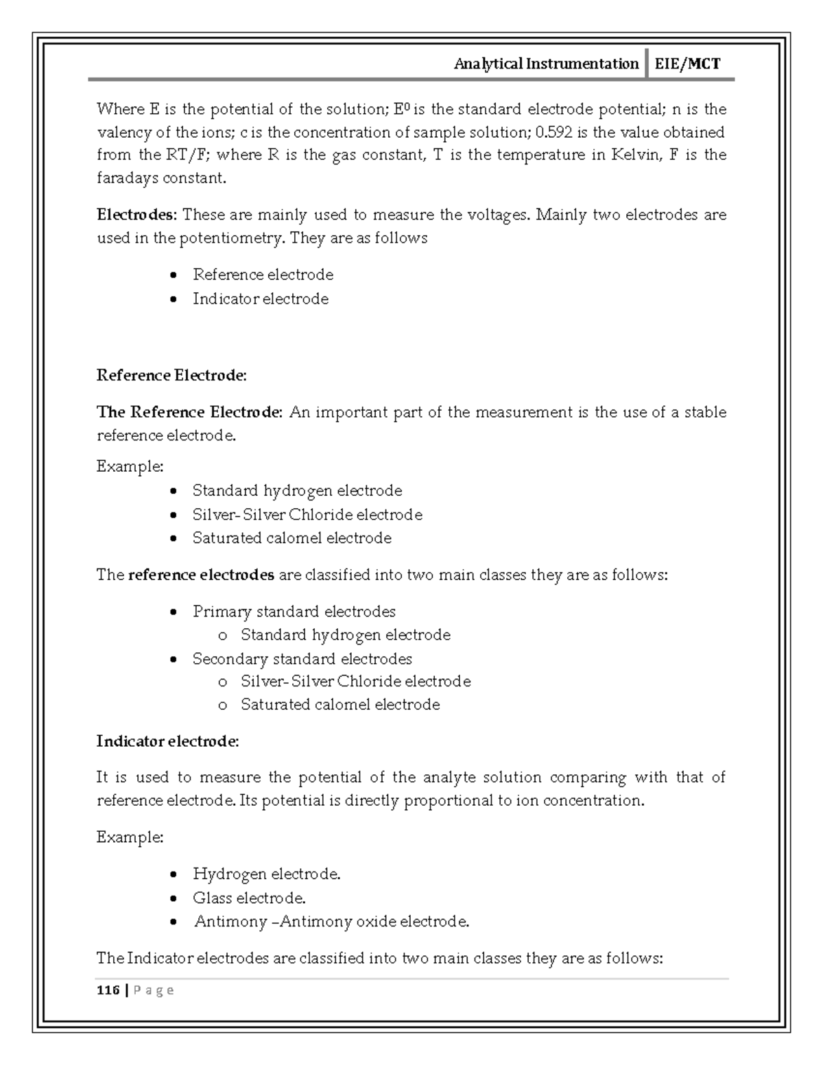 Principle of Analytical Instrumentation 3 Where E is the potential of the solution; E 0 is the