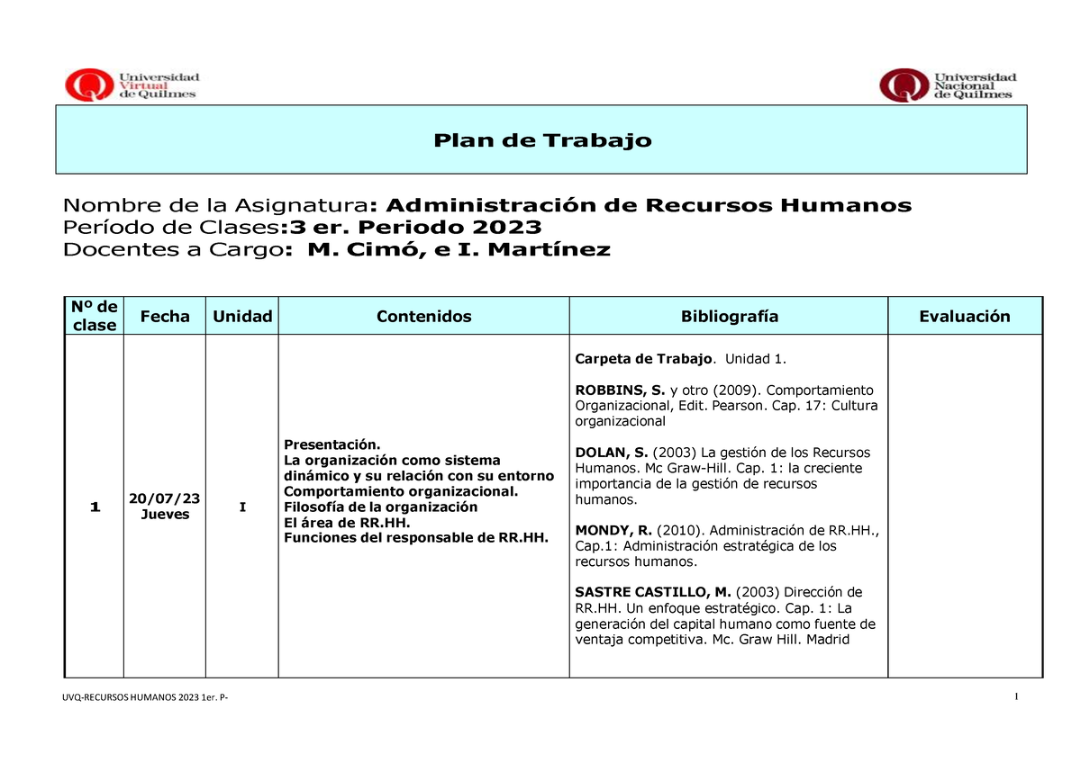 Plandetrabajo RRHH 2023 Periodo 3 - Nombre De La Asignatura ...