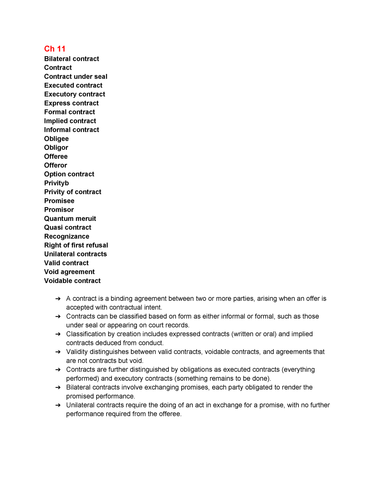 Ch 11 Blaw - Ch 11 Bilateral Contract Contract Contract Under Seal ...