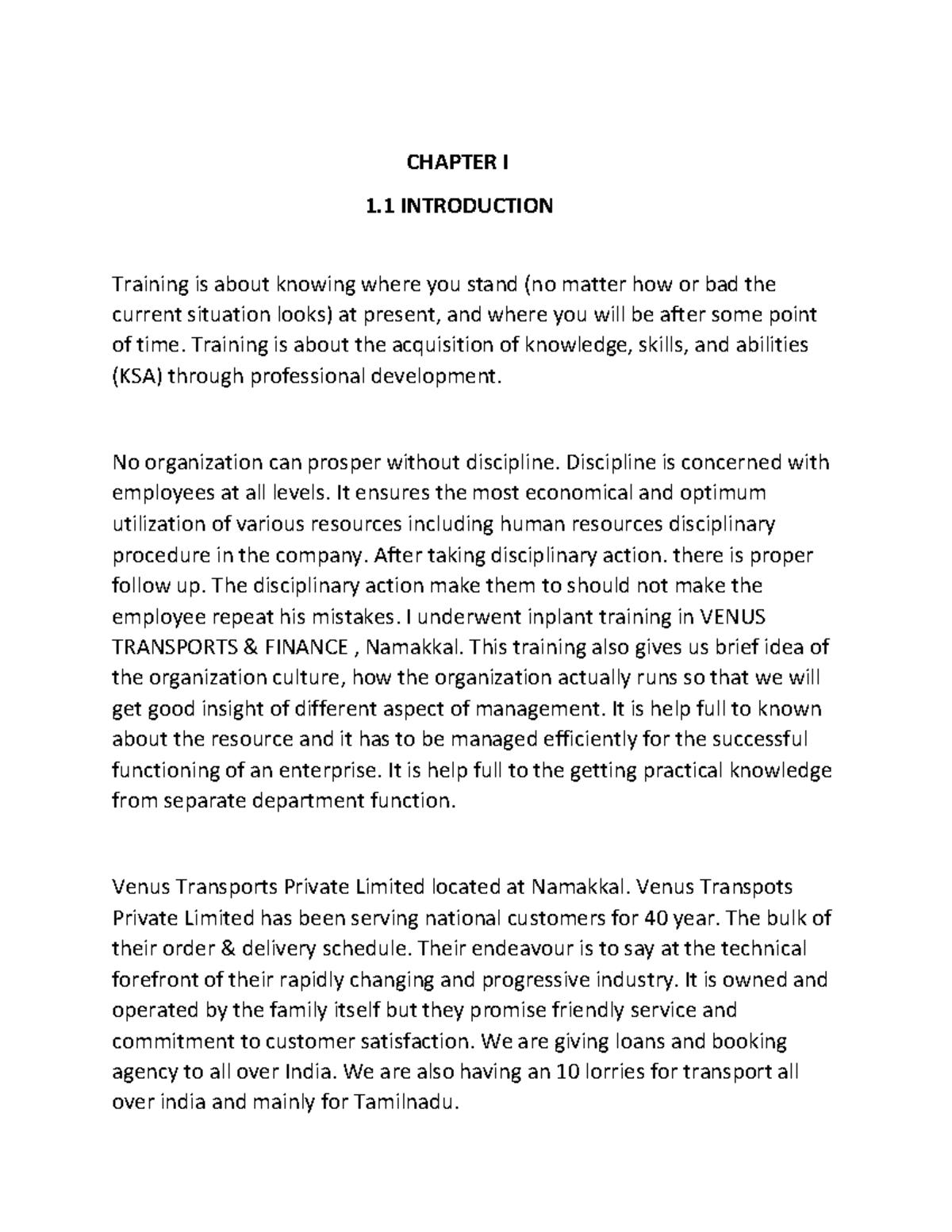 Chapter III - Bbb - CHAPTER I 1 INTRODUCTION Training is about knowing ...