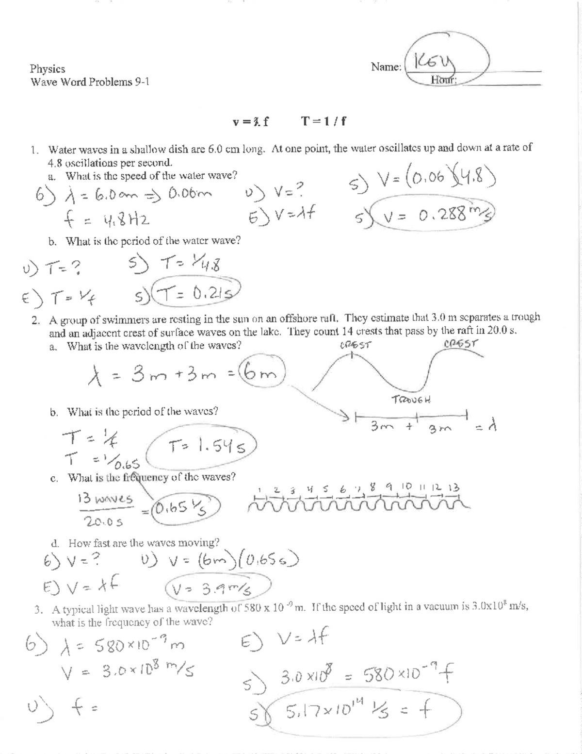 Wave Word Problems 9-1 Answer KEY - CHSC 528 - Studocu