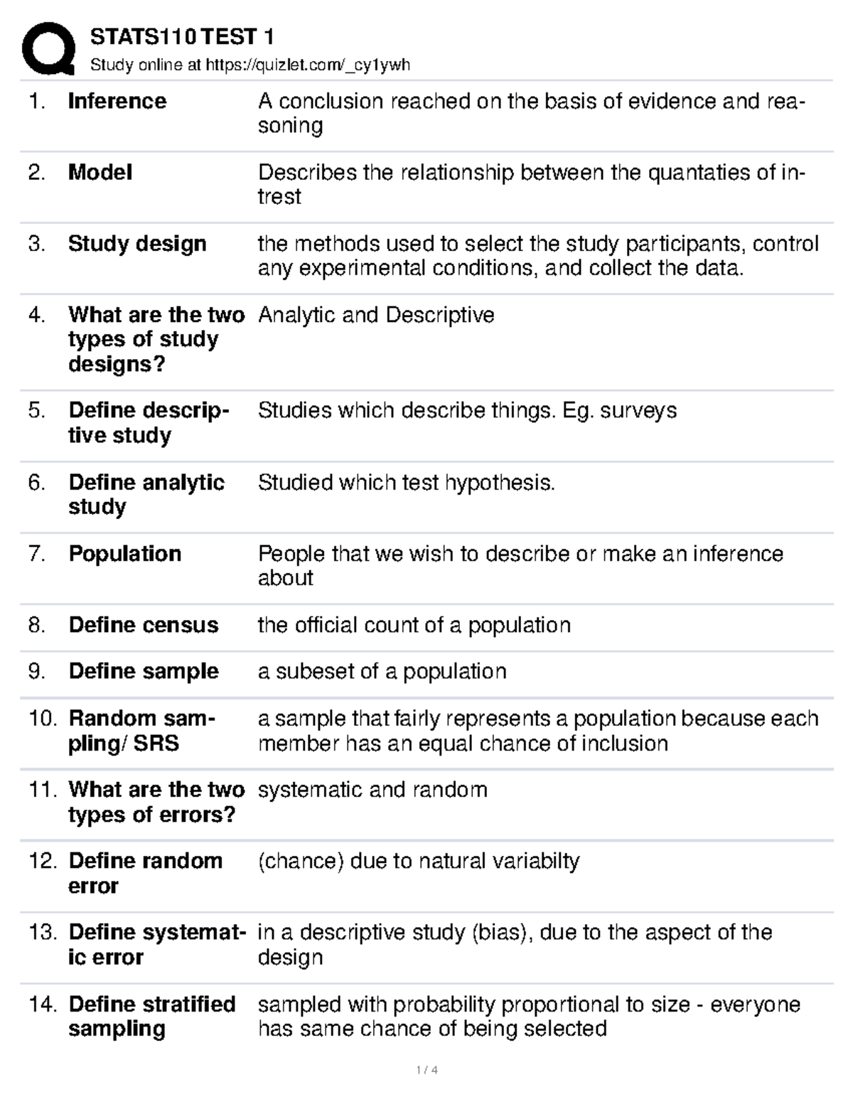 Stat110 Test 1 - practice - Study online at quizlet/_cy1ywh Inference A ...