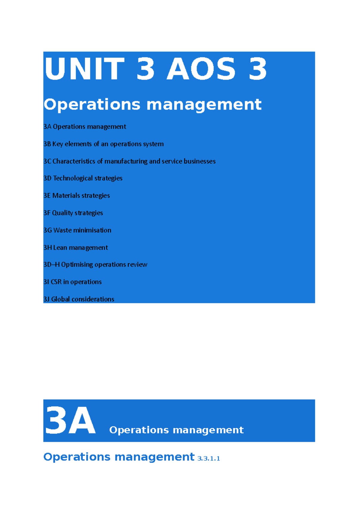 UNIT 3 AOS 3 Busman - VCE NOTE - UNIT 3 AOS 3 Operations management 3A ...