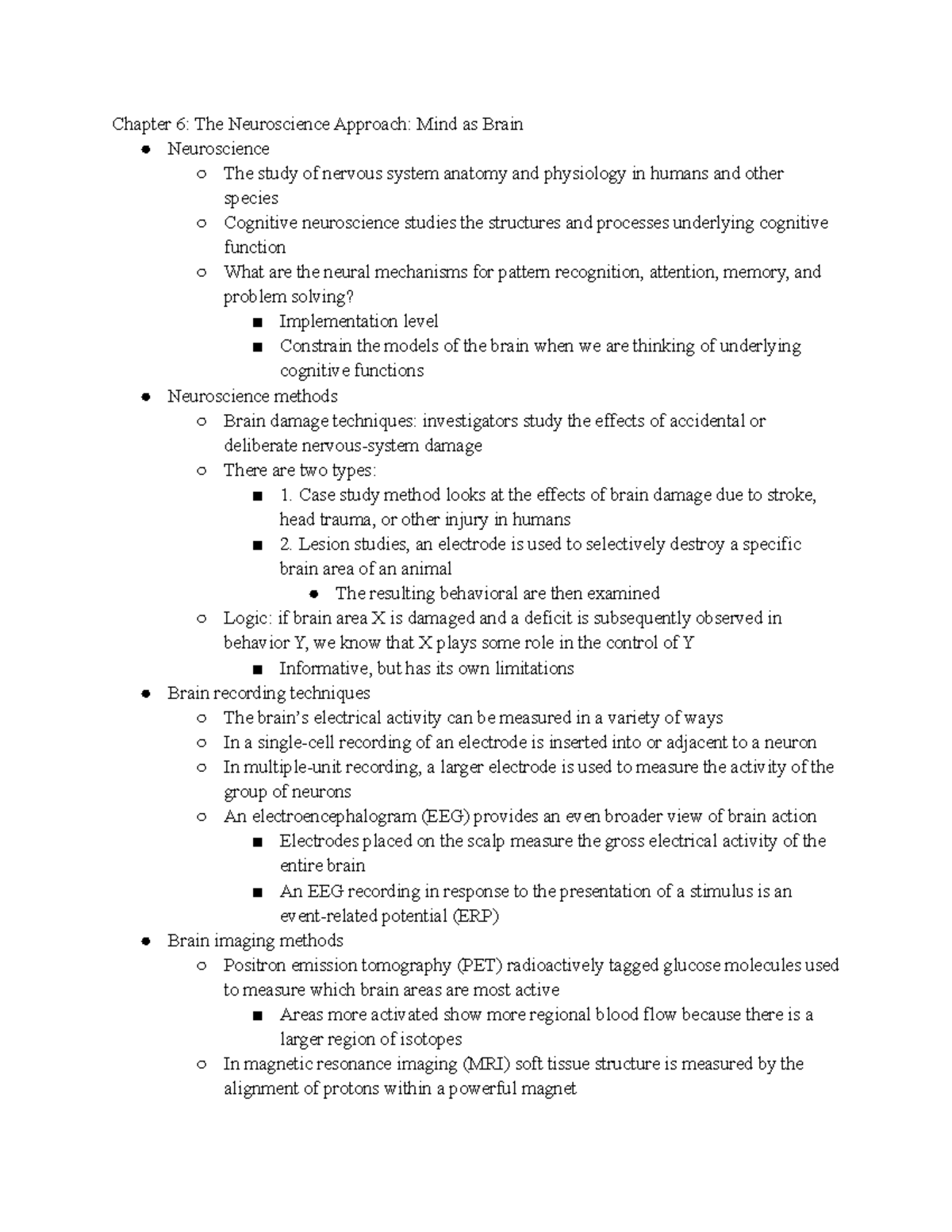 Chapter 6 Cognitive Sciences Neuroscience Approach Notes Chapter 6 Chapter 6 Cognitive Sciences Neuroscience Approach Notes Chapter 6