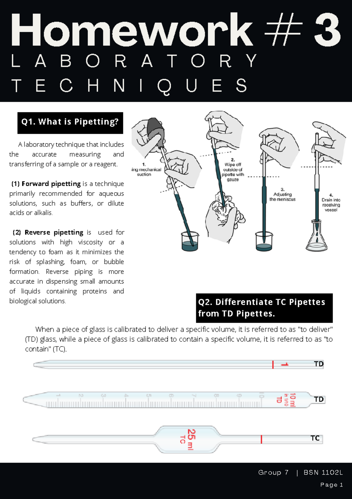 Group 7 HW No Lecture notes on lipids Q2. Differentiate TC Pipettes