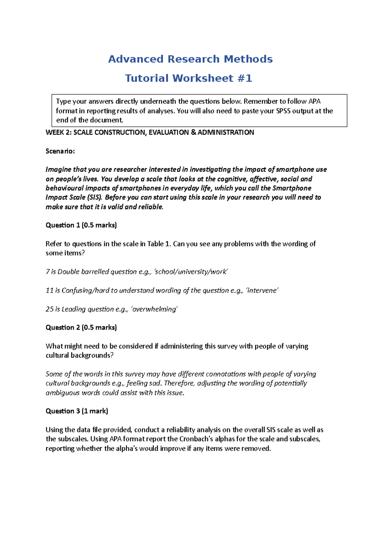 research methods worksheet