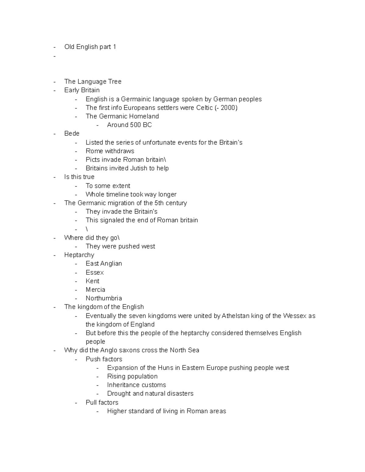 9-20 notes eng121 - Old English lecture part 1 - Old English part 1 The ...