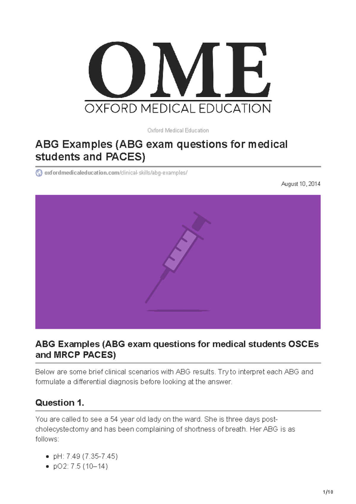 Oxfordmedicaleducation.com-ABG Examples ABG exam questions for medical ...