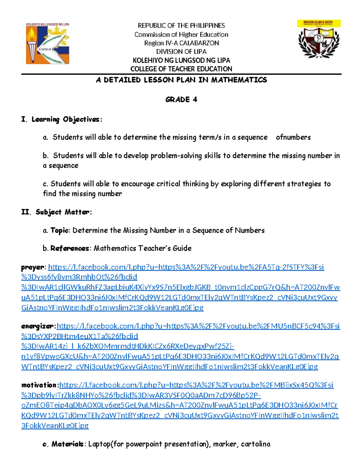 Lp3-in Math - it helps them to have an idea regarding to their ...