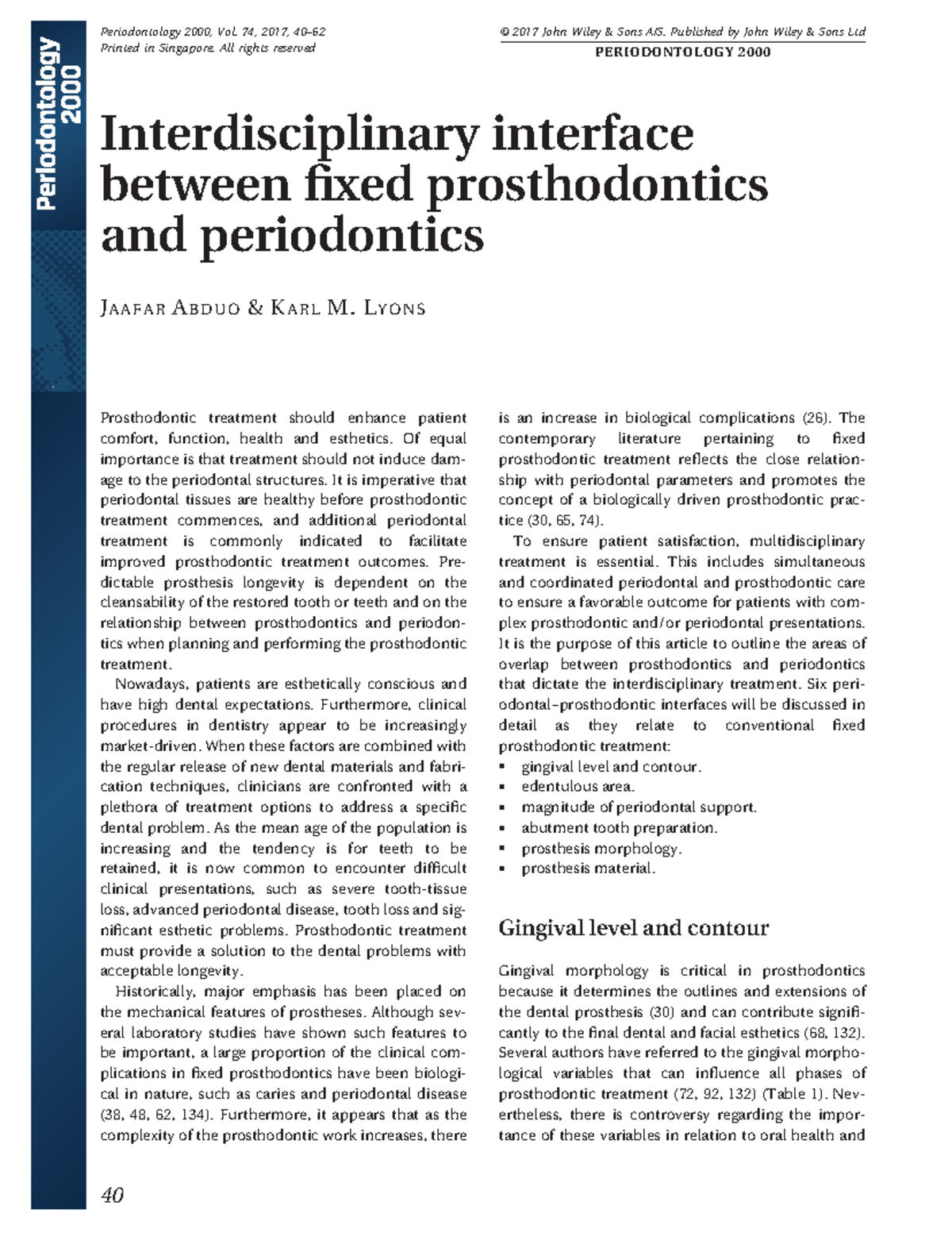 Restorative and Periodontal Review - Interdisciplinary interface ...