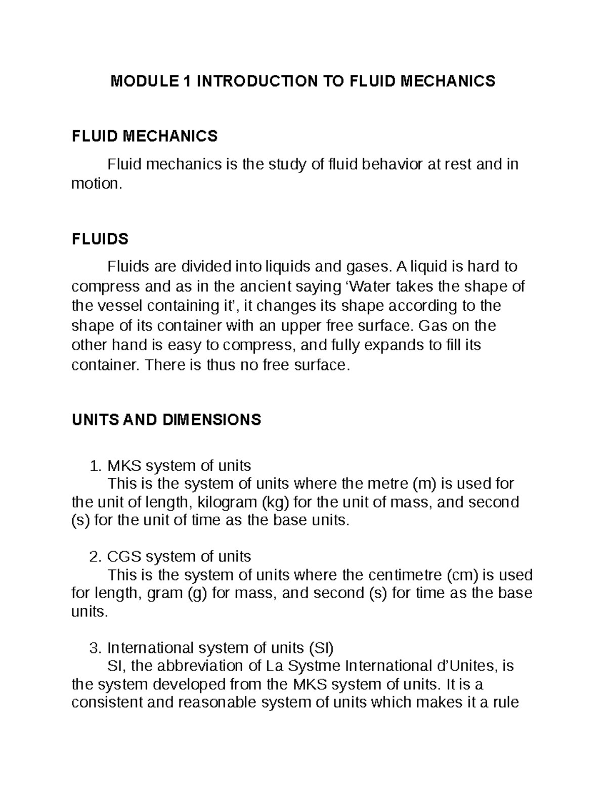 Fmsbasbanbscscc - MODULE 1 INTRODUCTION TO FLUID MECHANICS FLUID ...