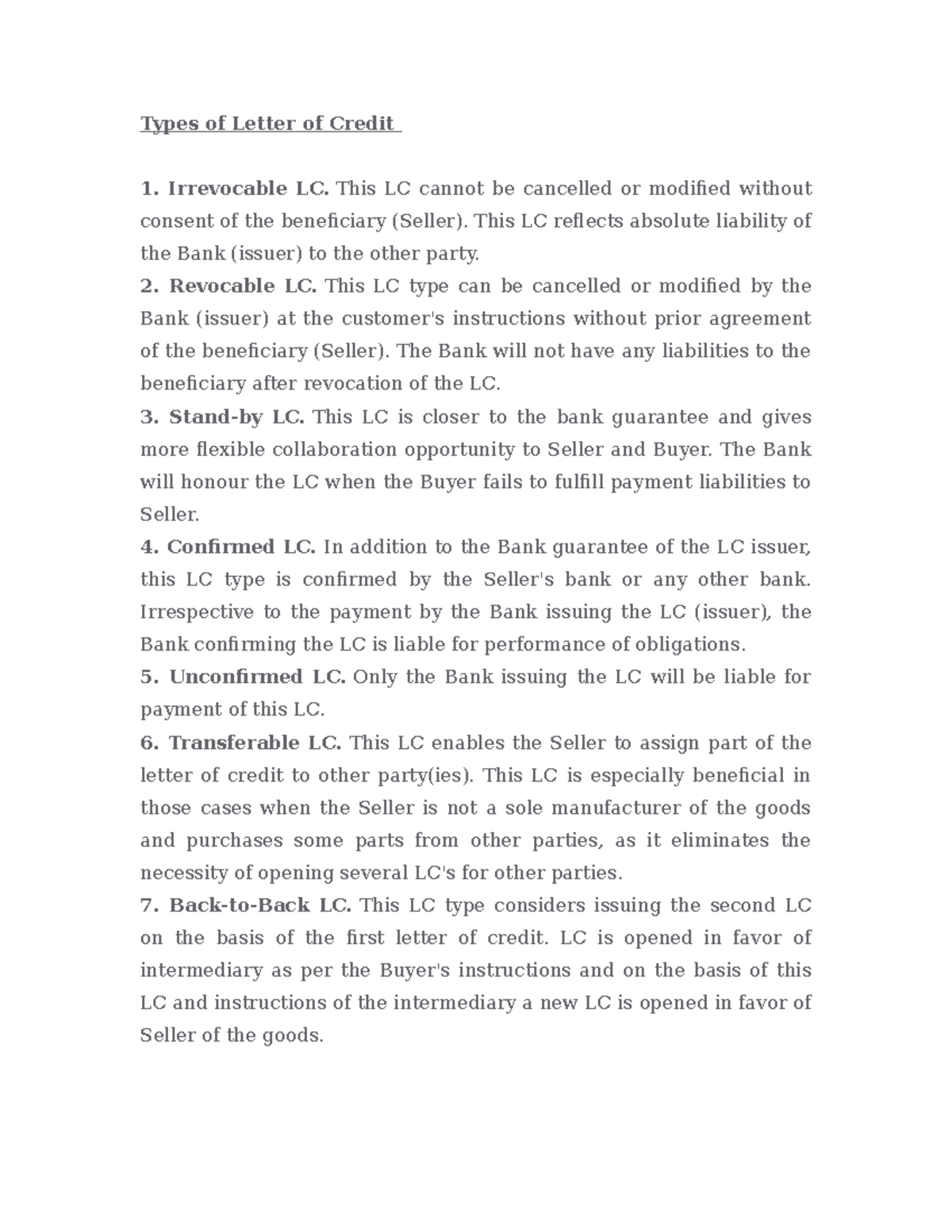 Types of Letter of Credit - Types of Letter of Credit Irrevocable LC ...