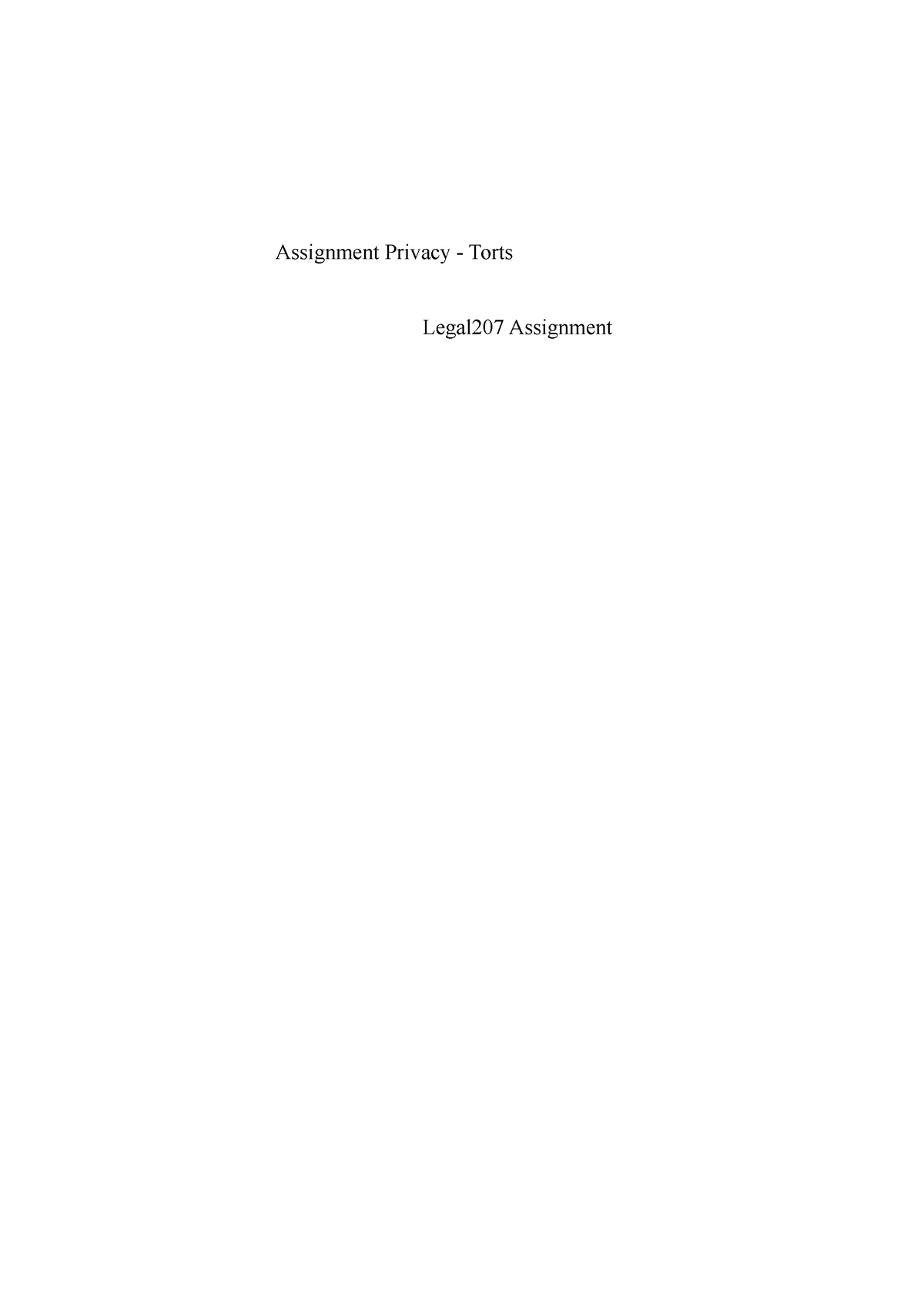 Privacy Assignment - A+ grade - Assignment Privacy - Torts Legal207