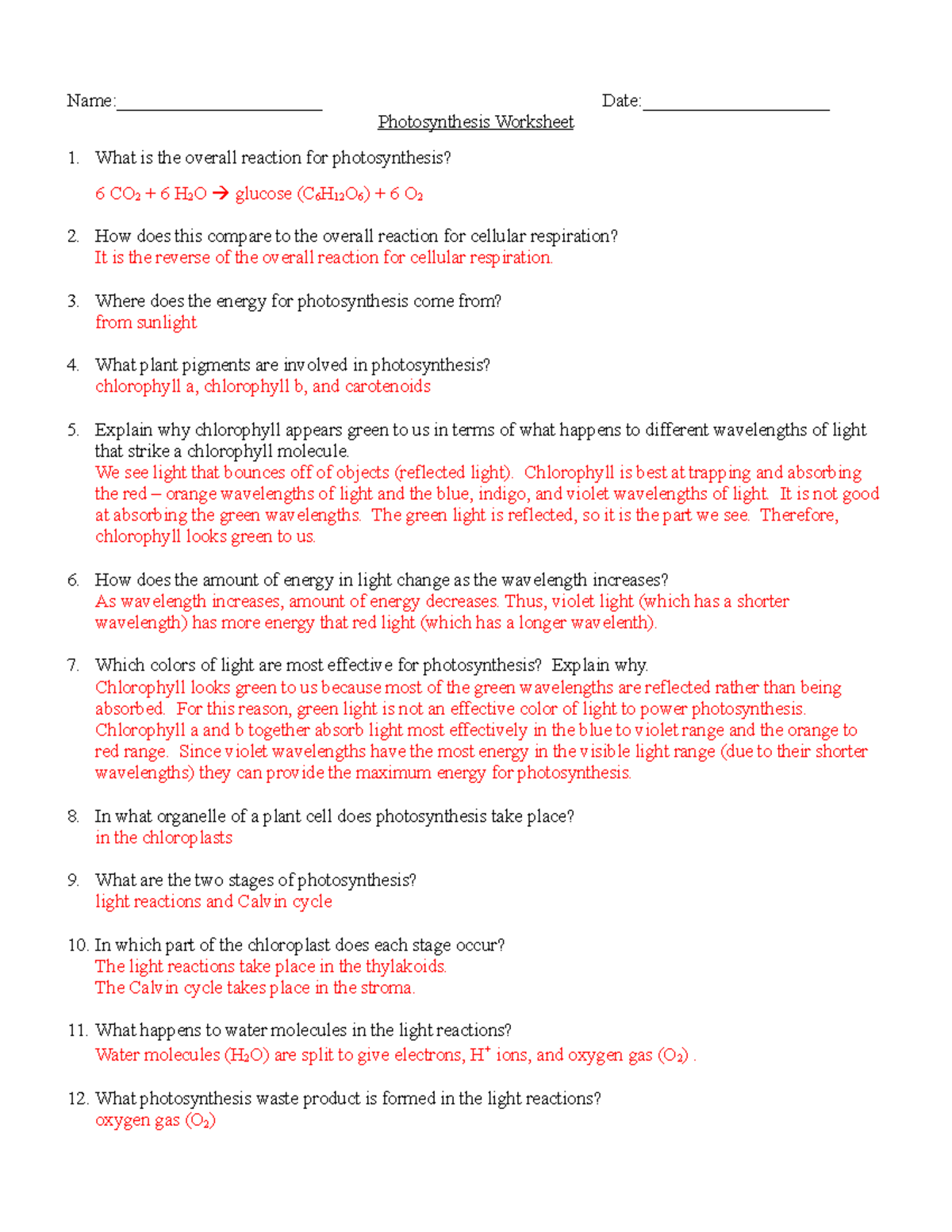 8 2 Photosynthesis An Overview Answer Key Photosynthesis Cha