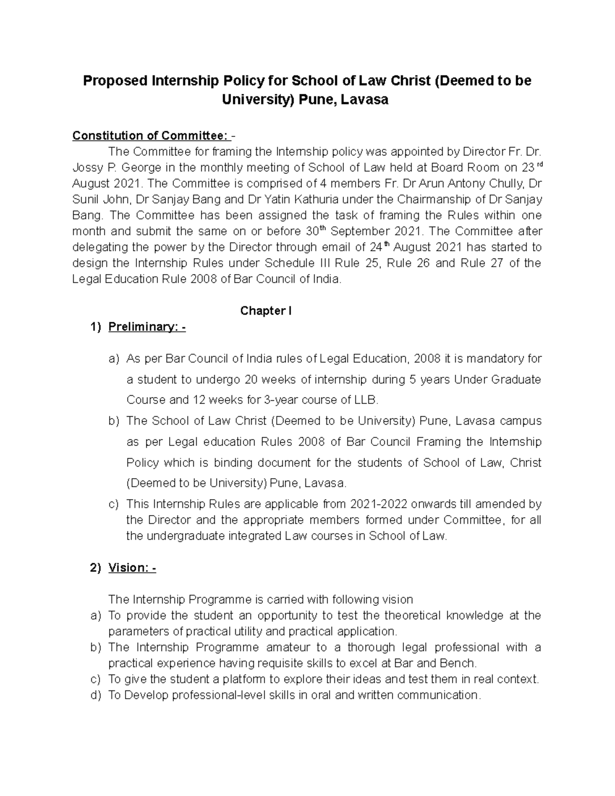 Internship Policy for School of Law Christ Pune Lavasa (1 ...