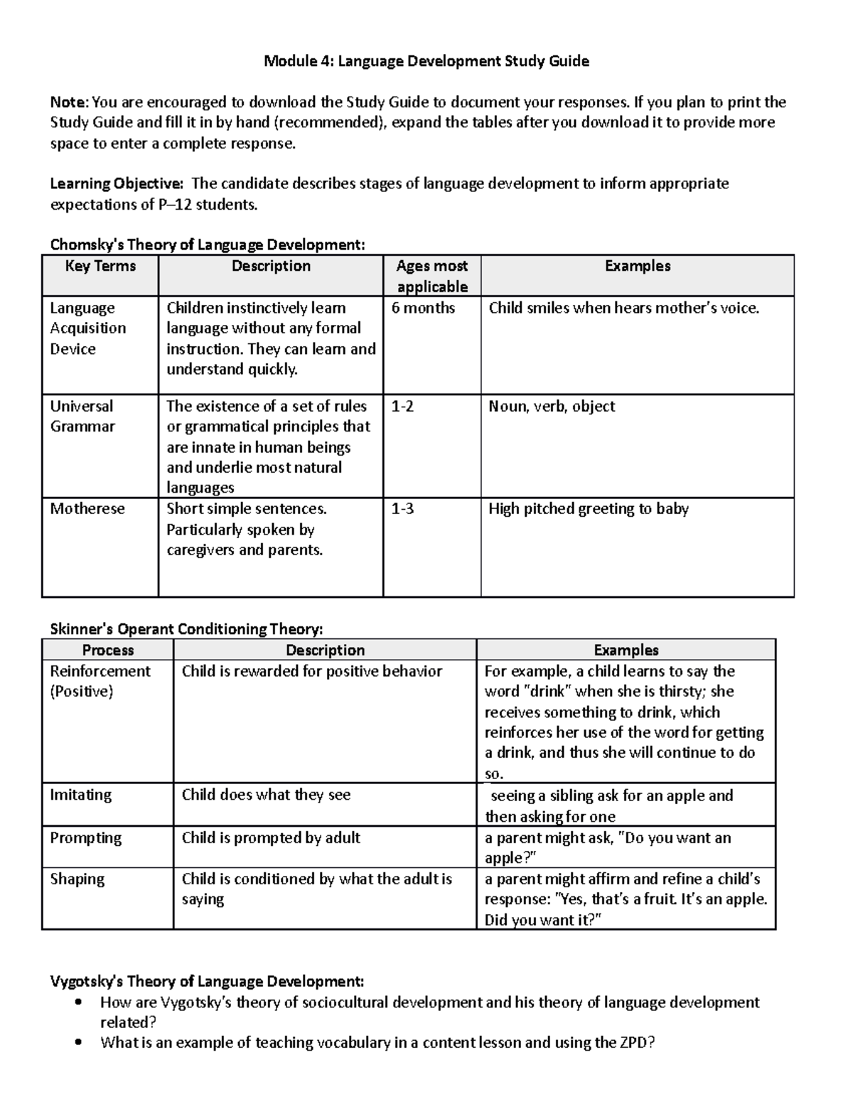 Module 4 Study Guide - Module 4: Language Development Study Guide Note ...